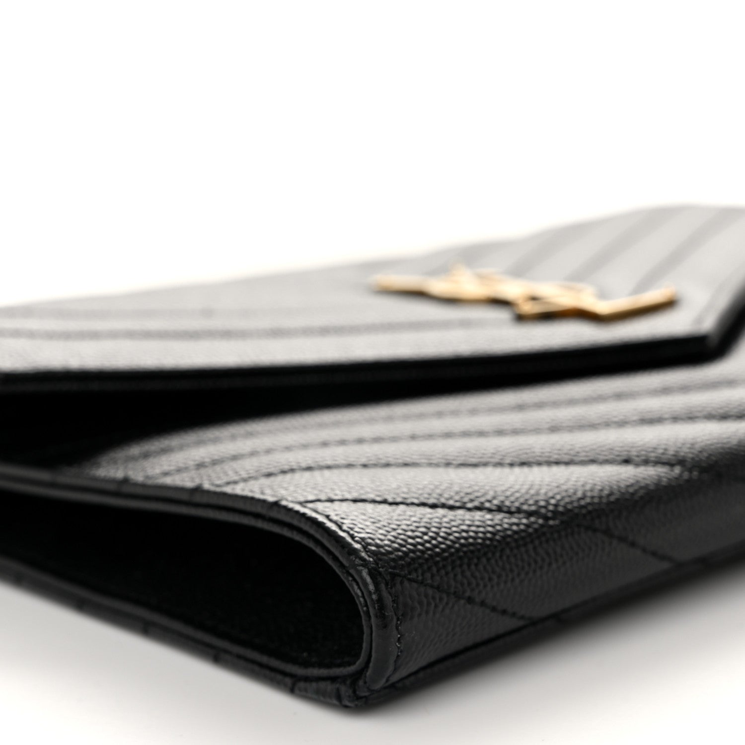 Saint Laurent Grain De Poudre Matelasse Chevron Monogram Envelope Clutch Black 9 of 11