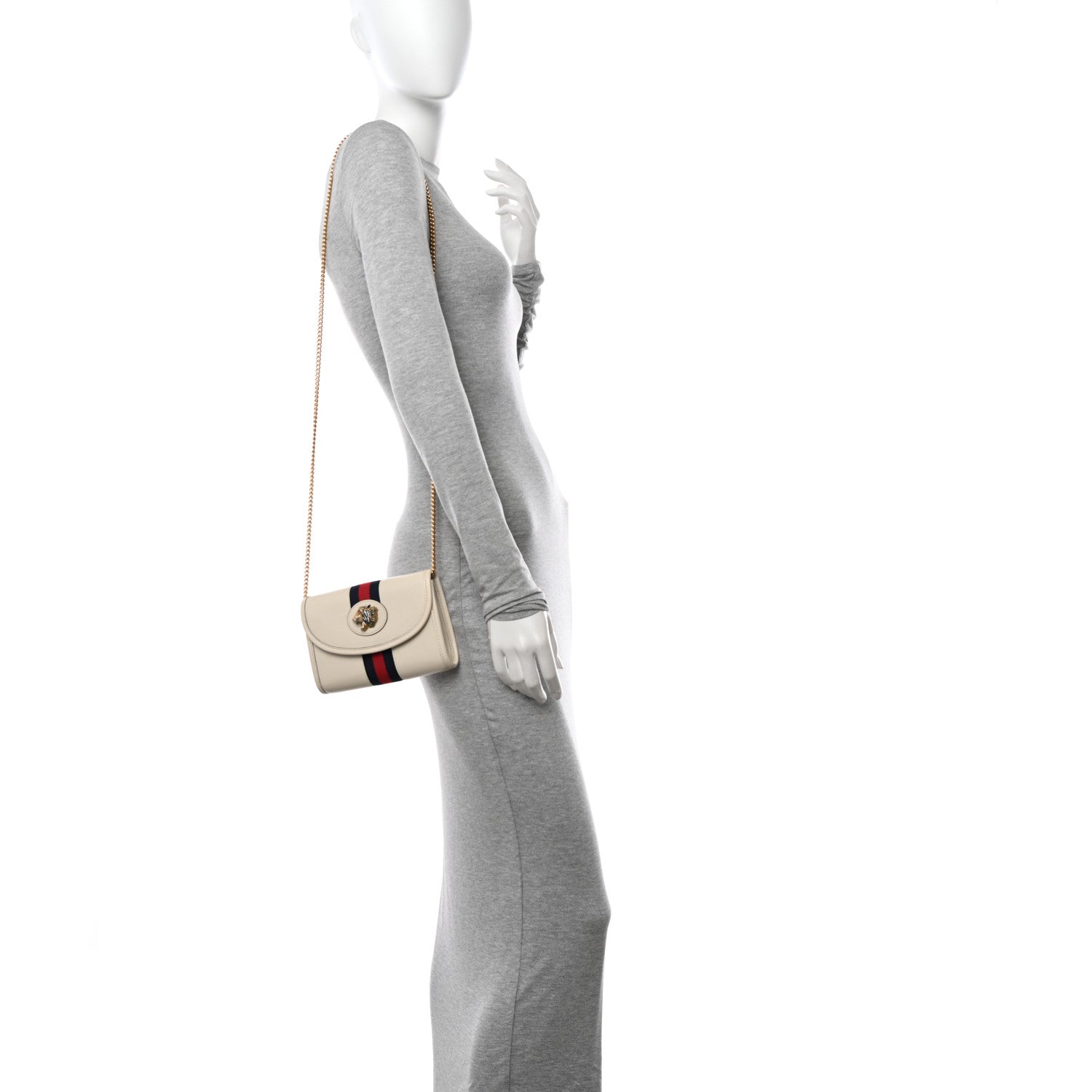 Gucci Textured Calfskin Web Mini Rajah Slim Flap Shoulder Bag Mystic White 2 of 11