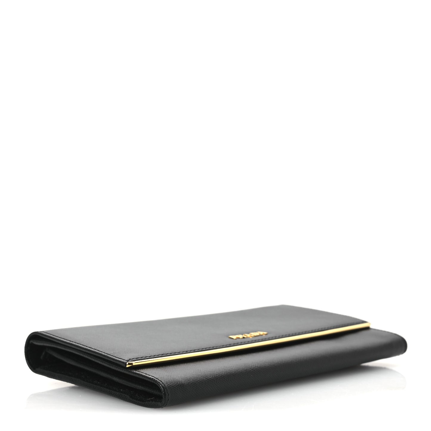 Saffiano Metal Bar Flap Wallet Black