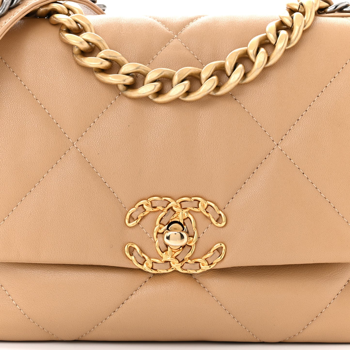 Goatskin Quilted Medium Chanel 19 Flap Beige