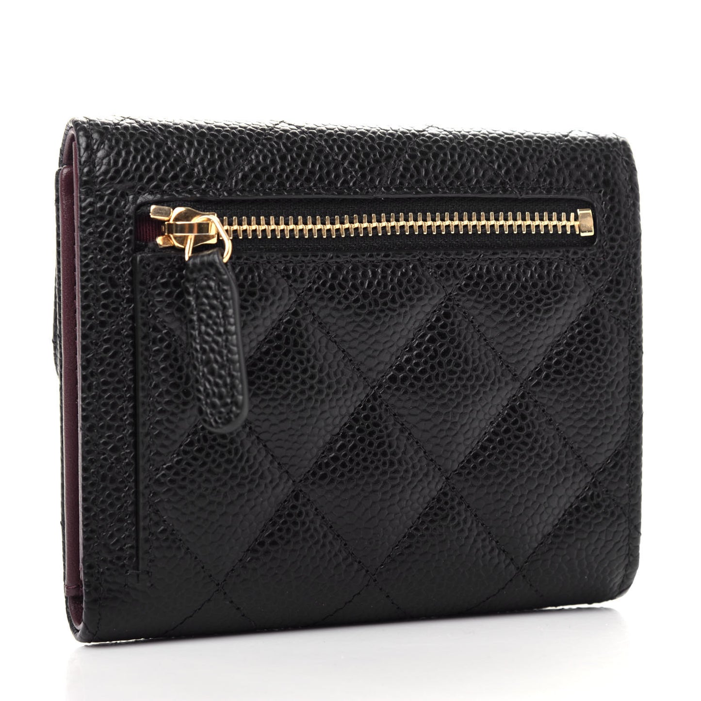 Caviar Quilted Compact Flap Wallet Black