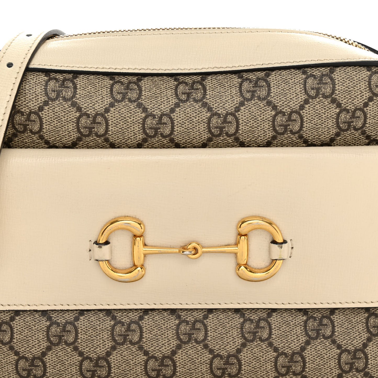 GG Supreme Monogram Small Horsebit 1955 Shoulder Bag Beige Mystic White