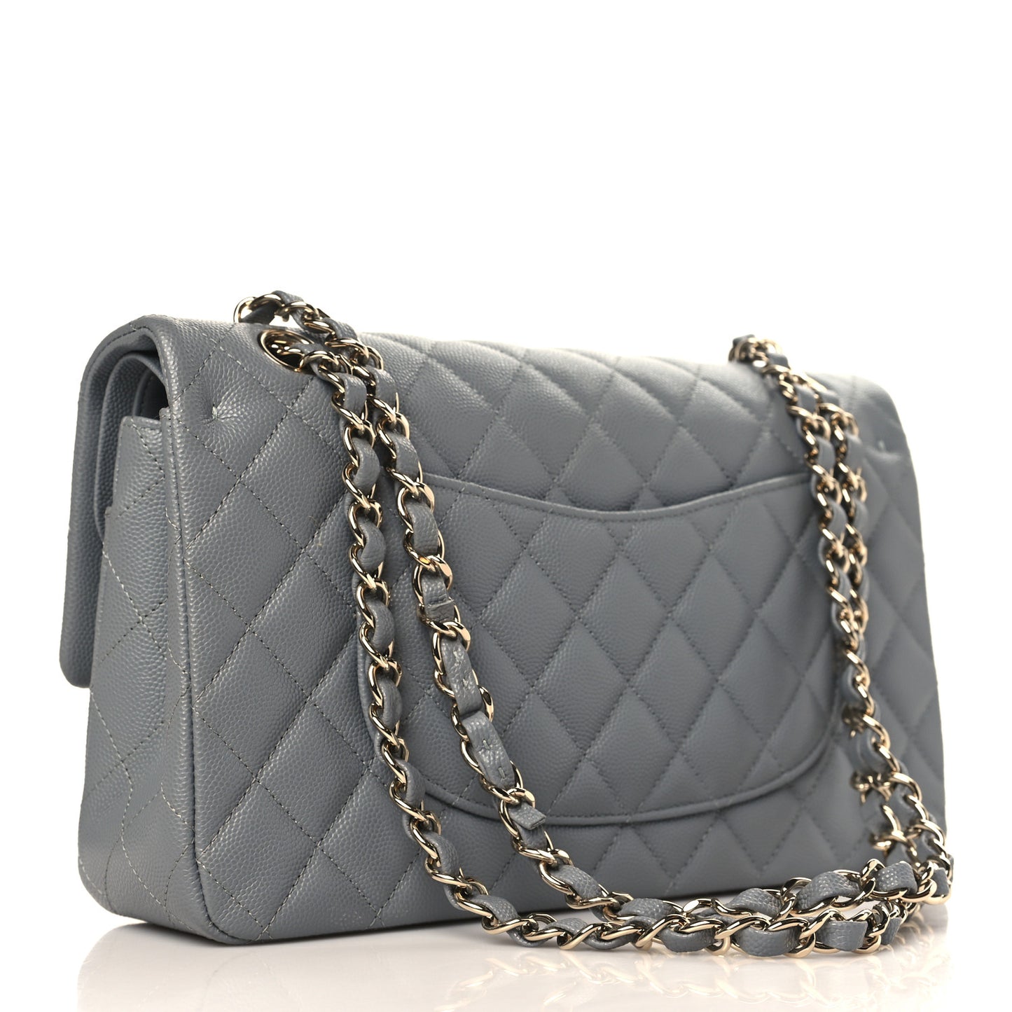 Caviar Quilted Medium Double Flap Grey