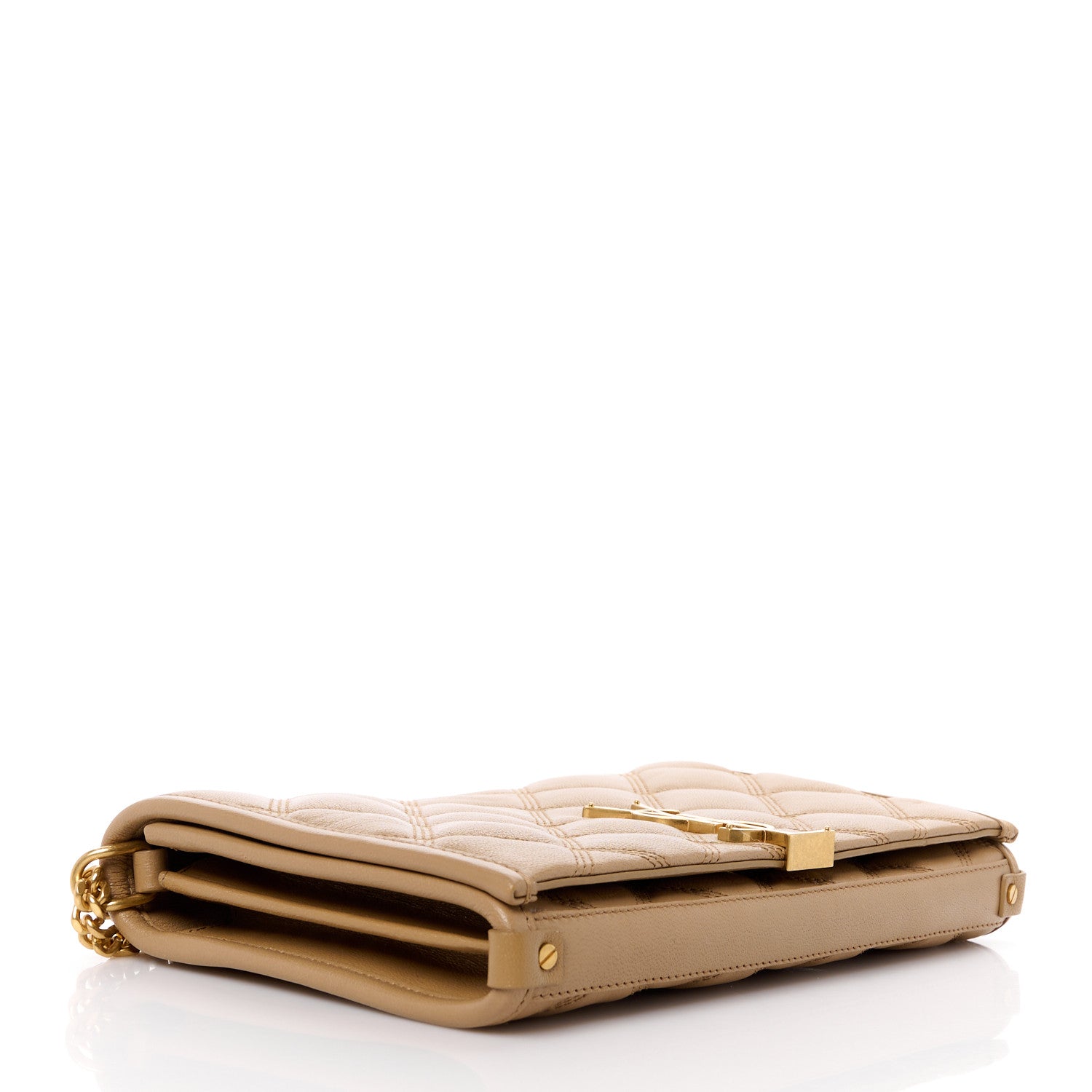 Saint Laurent Lambskin Diamond Quilted Becky Chain Wallet Natural Tan 4 of 13