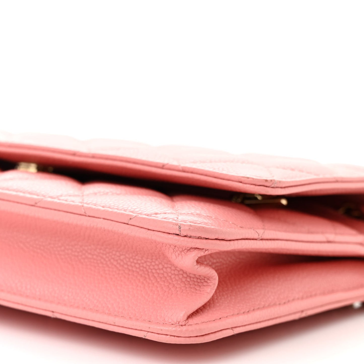 Caviar Quilted Wallet on Chain WOC Coral Pink