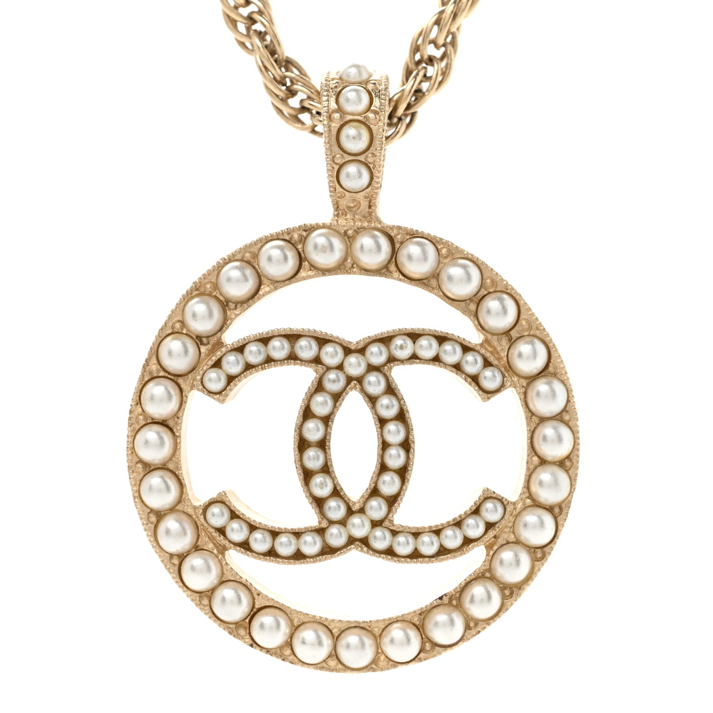 Pearl CC Medallion Necklace Gold