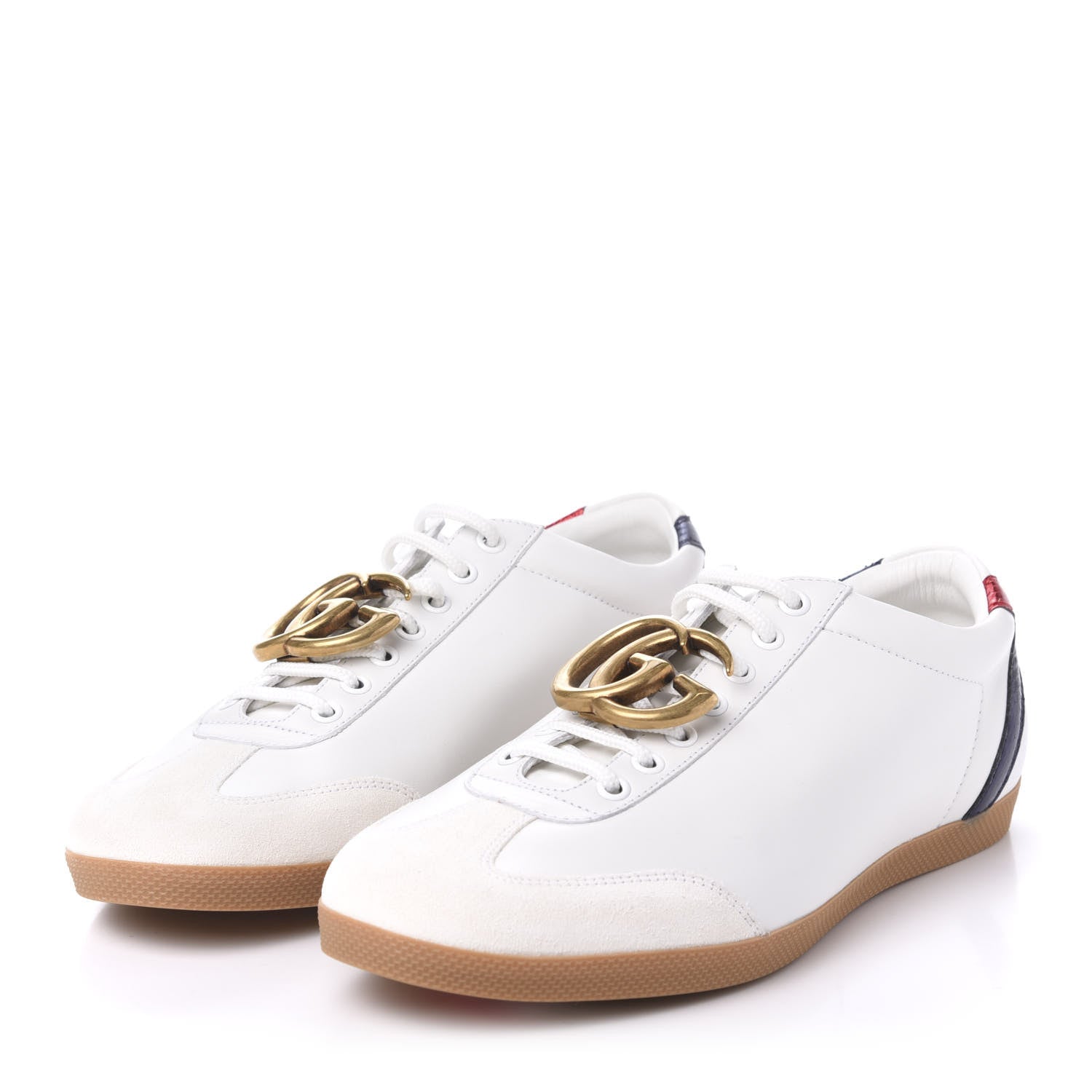 Gucci Calfskin Metallic Ayers Mens Bambi GG Sneakers 8.5 Great White Notte Red 3 of 9