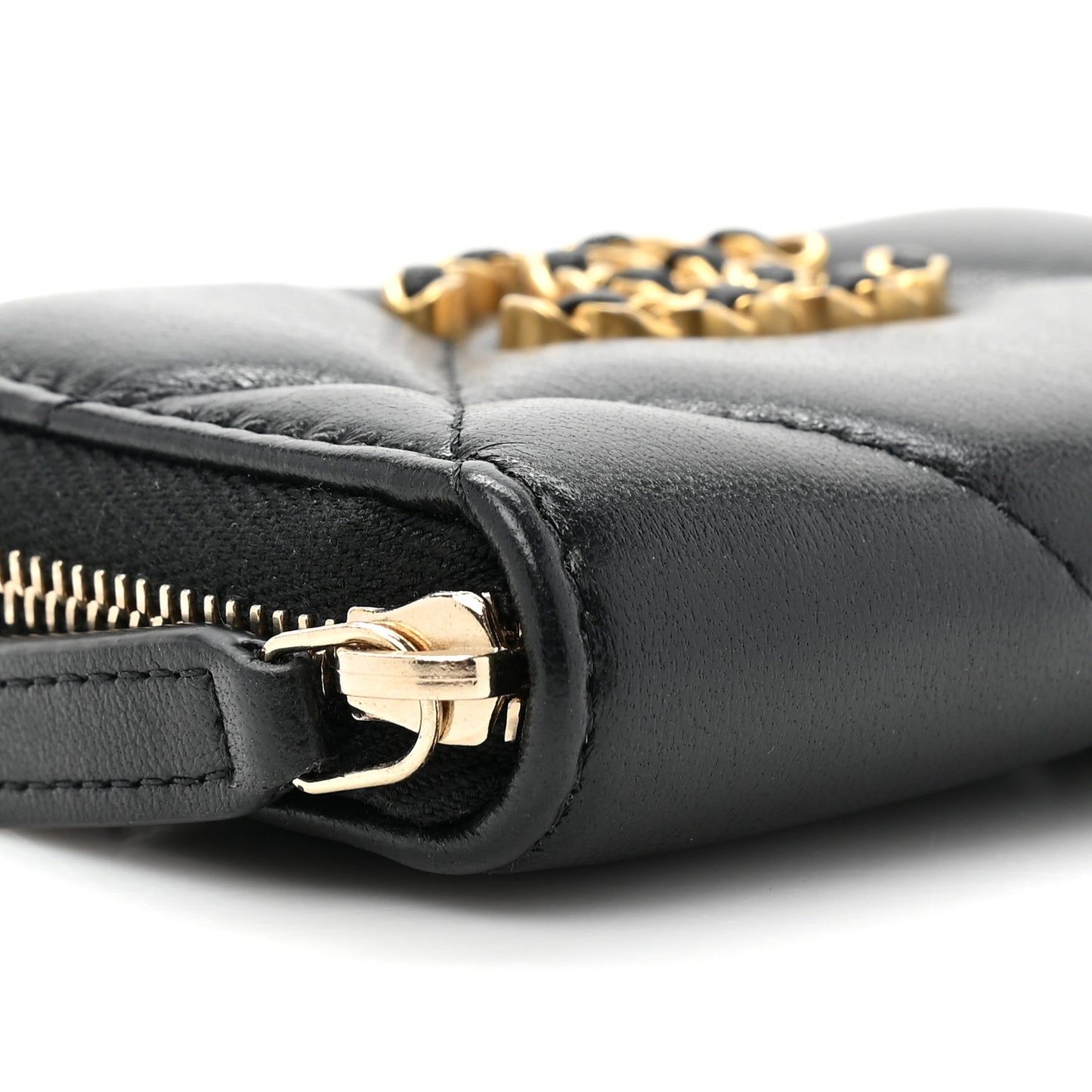Lambskin Quilted Chanel 19 Zip Around Coin Purse Wallet Black