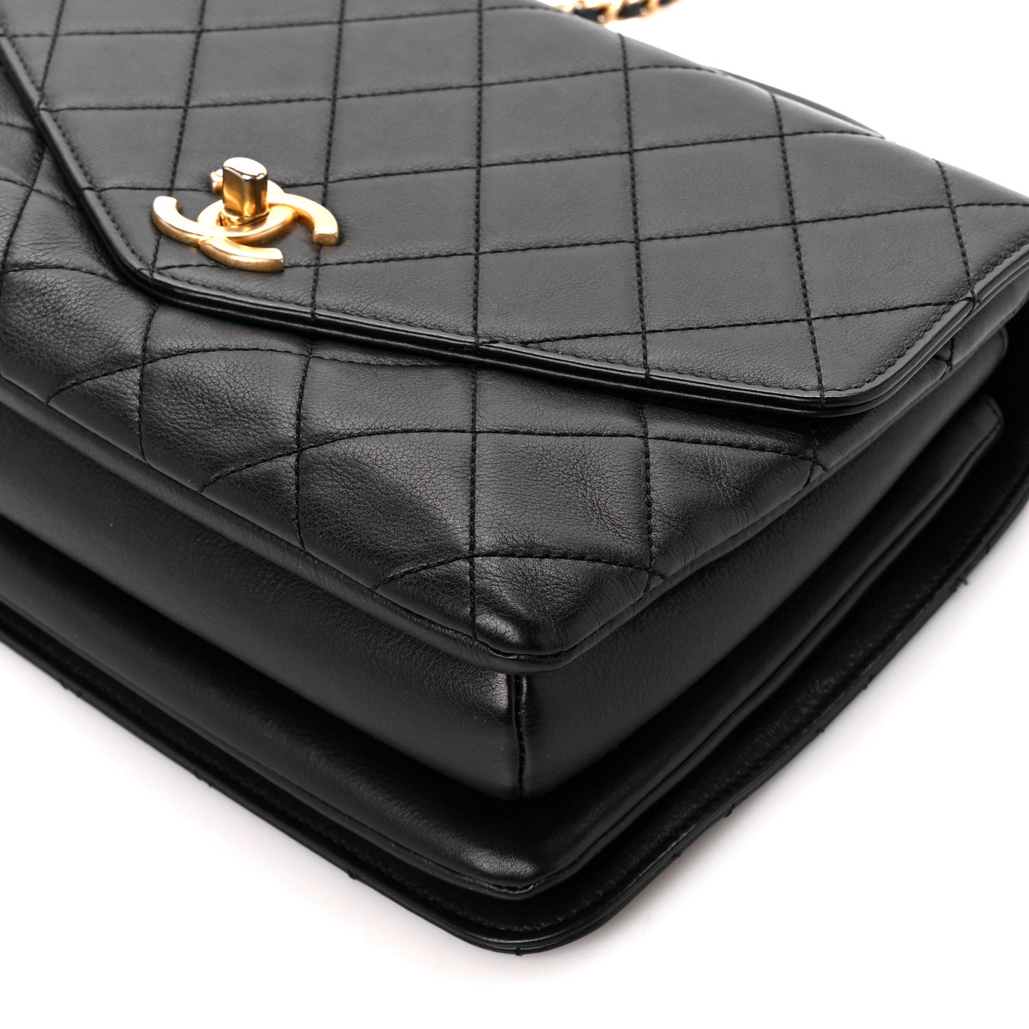 Calfskin Quilted Small Gold Top Handle Flap Black