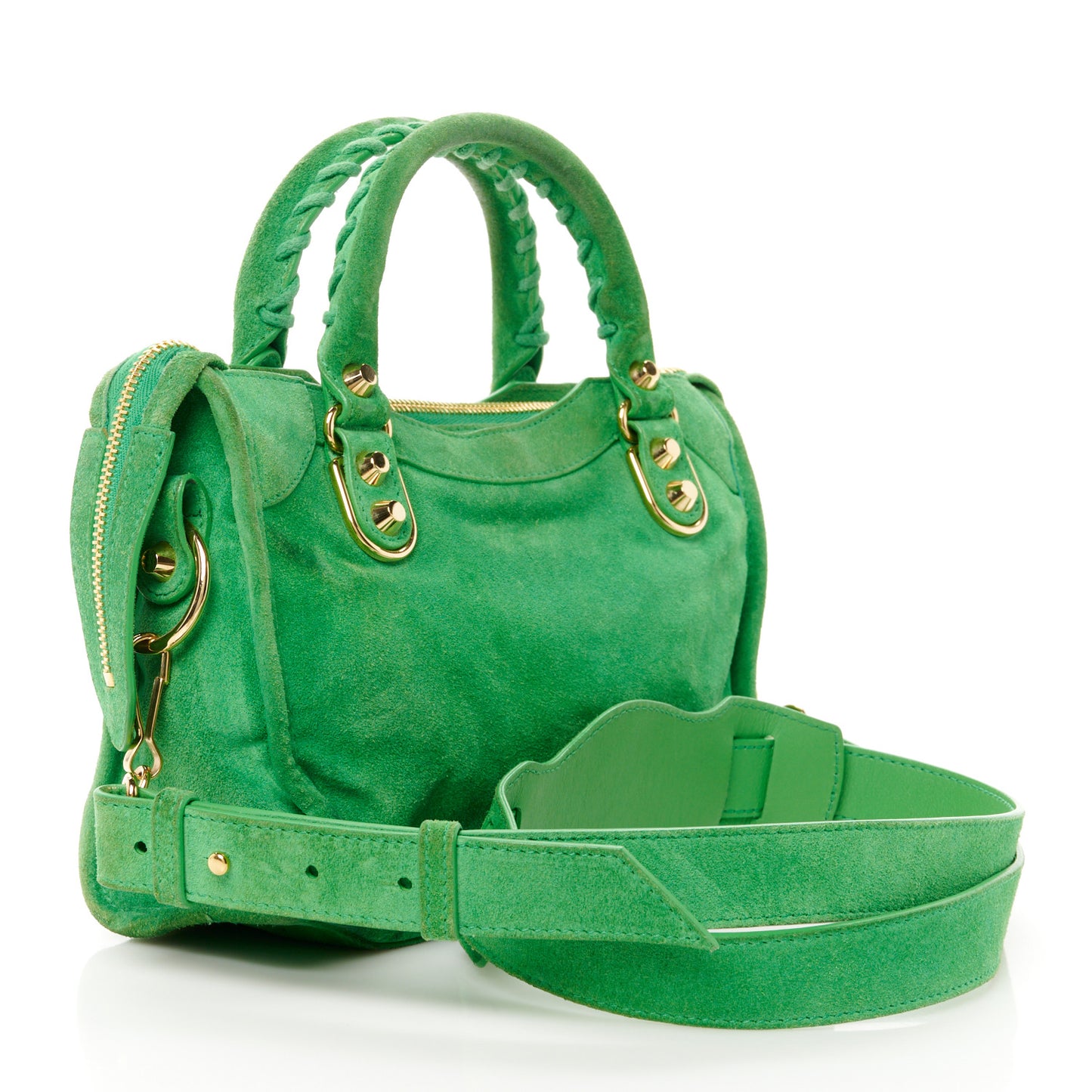 Baby Daim Suede Gold Metallic Edge Hardware Mini City Vert Fluo