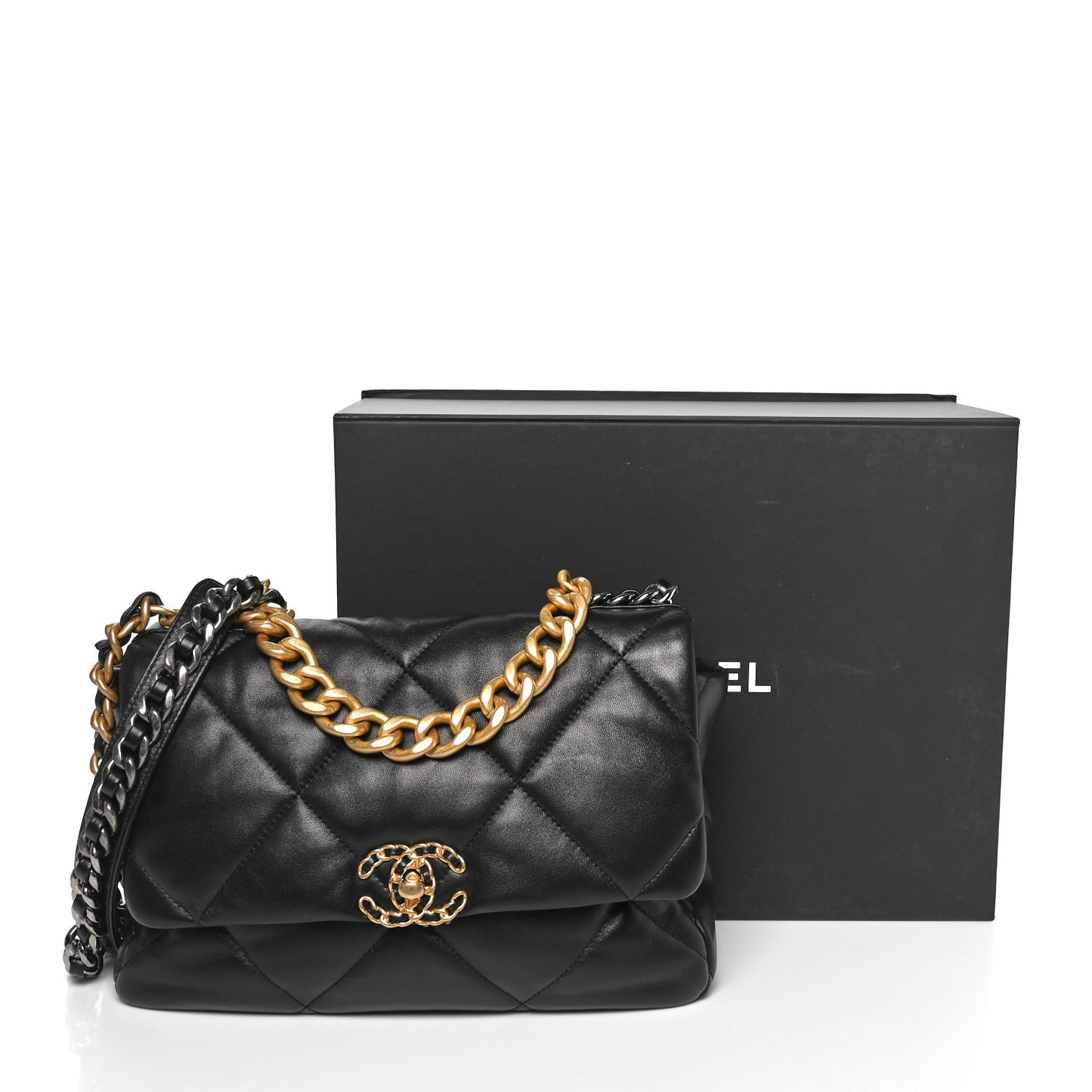 Lambskin Quilted Large Chanel 19 Flap Black
