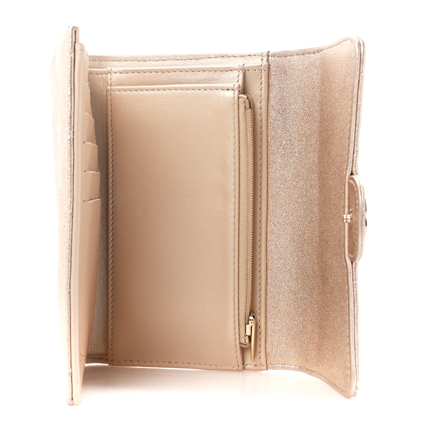 Metallic Lambskin Quilted Medium Flap Wallet Gold