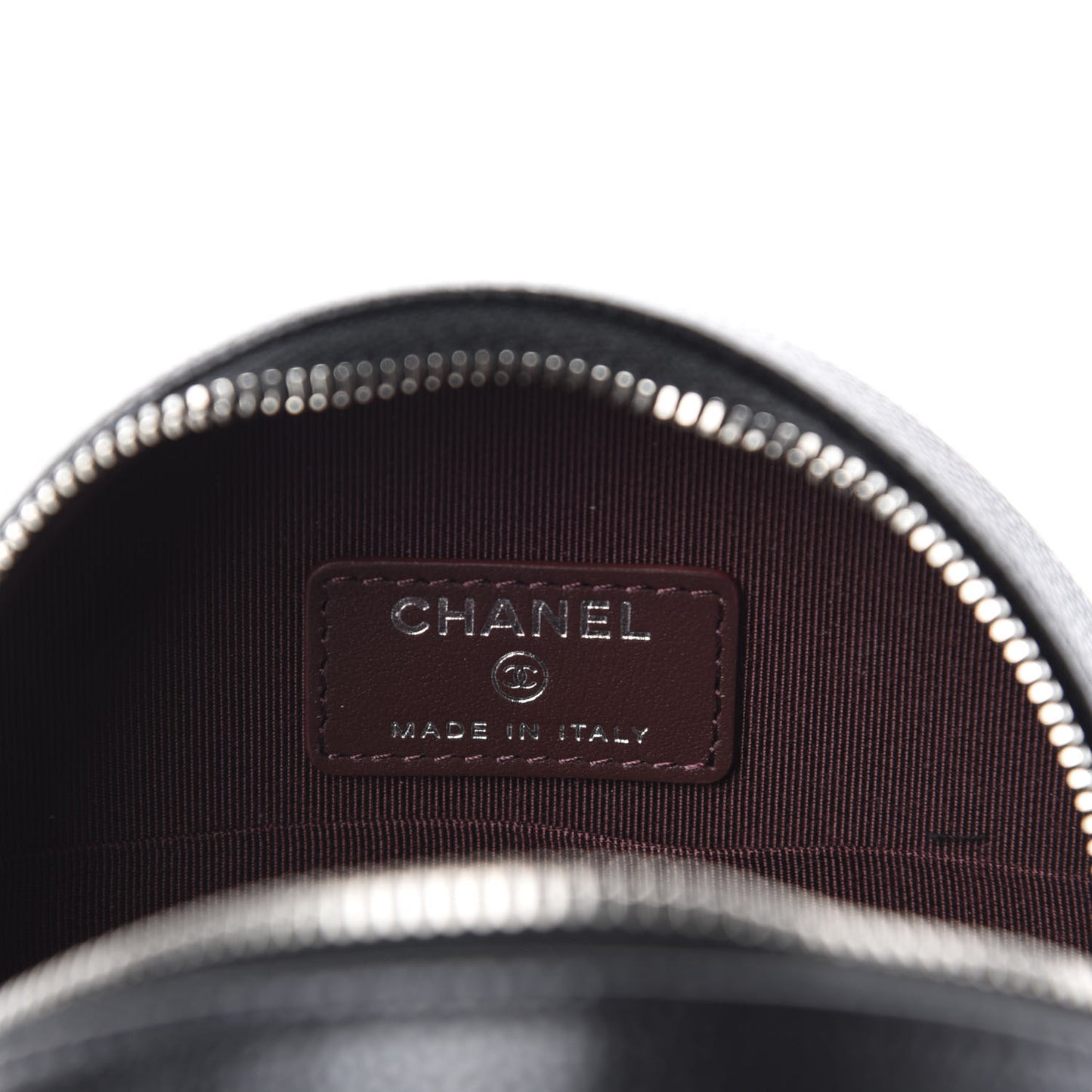 Caviar Quilted Round Clutch With Chain Black