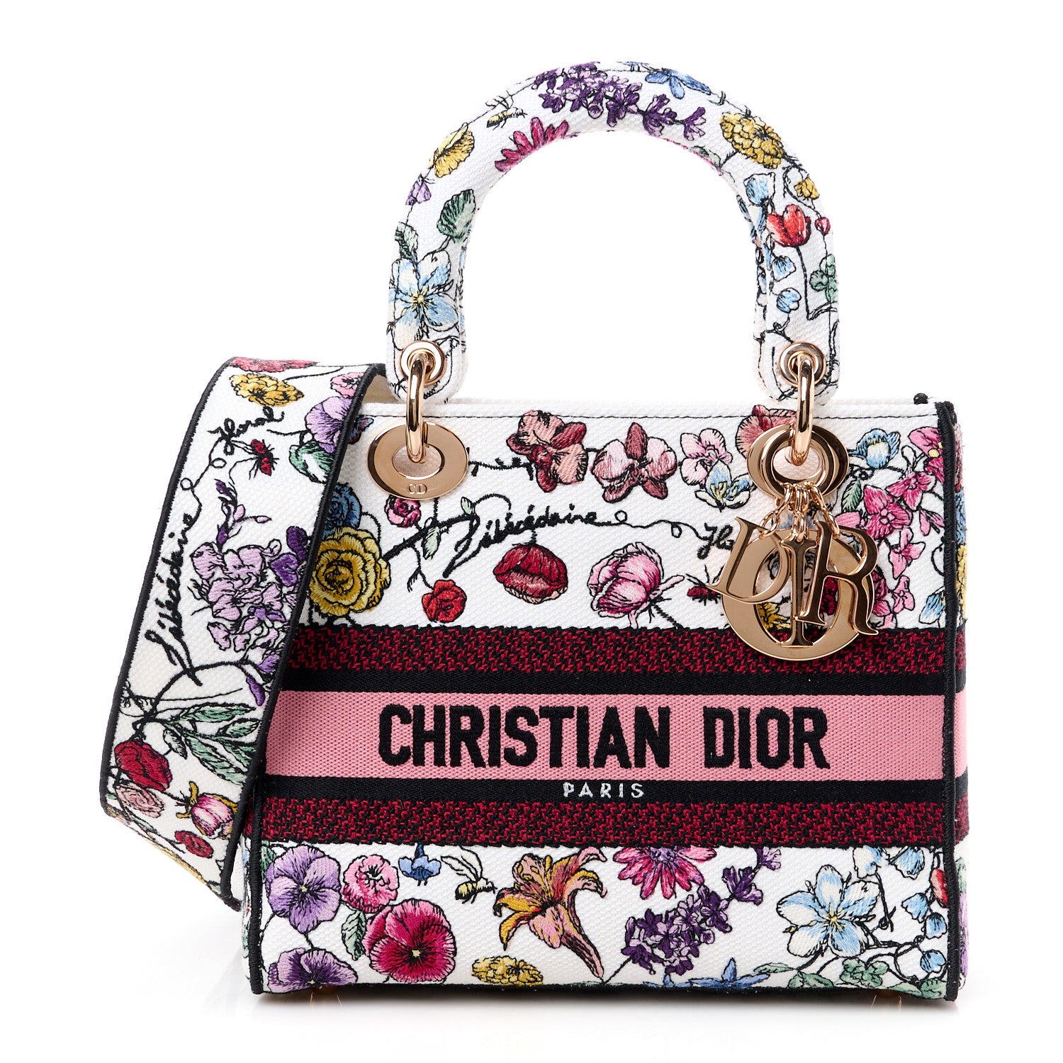 Christian Dior CHRISTIAN DIOR Canvas Florilegio Embroidered Medium Lady D-Lite White Multicolor 1 of 11