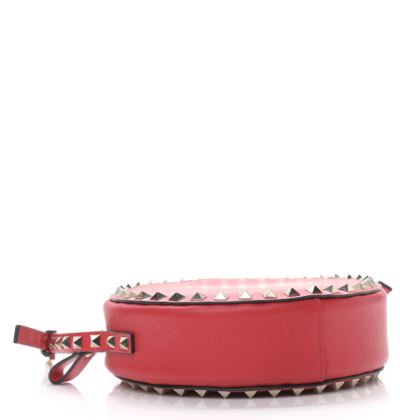 Calfskin Rockstud Round Crossbody Bag Rouge Pur