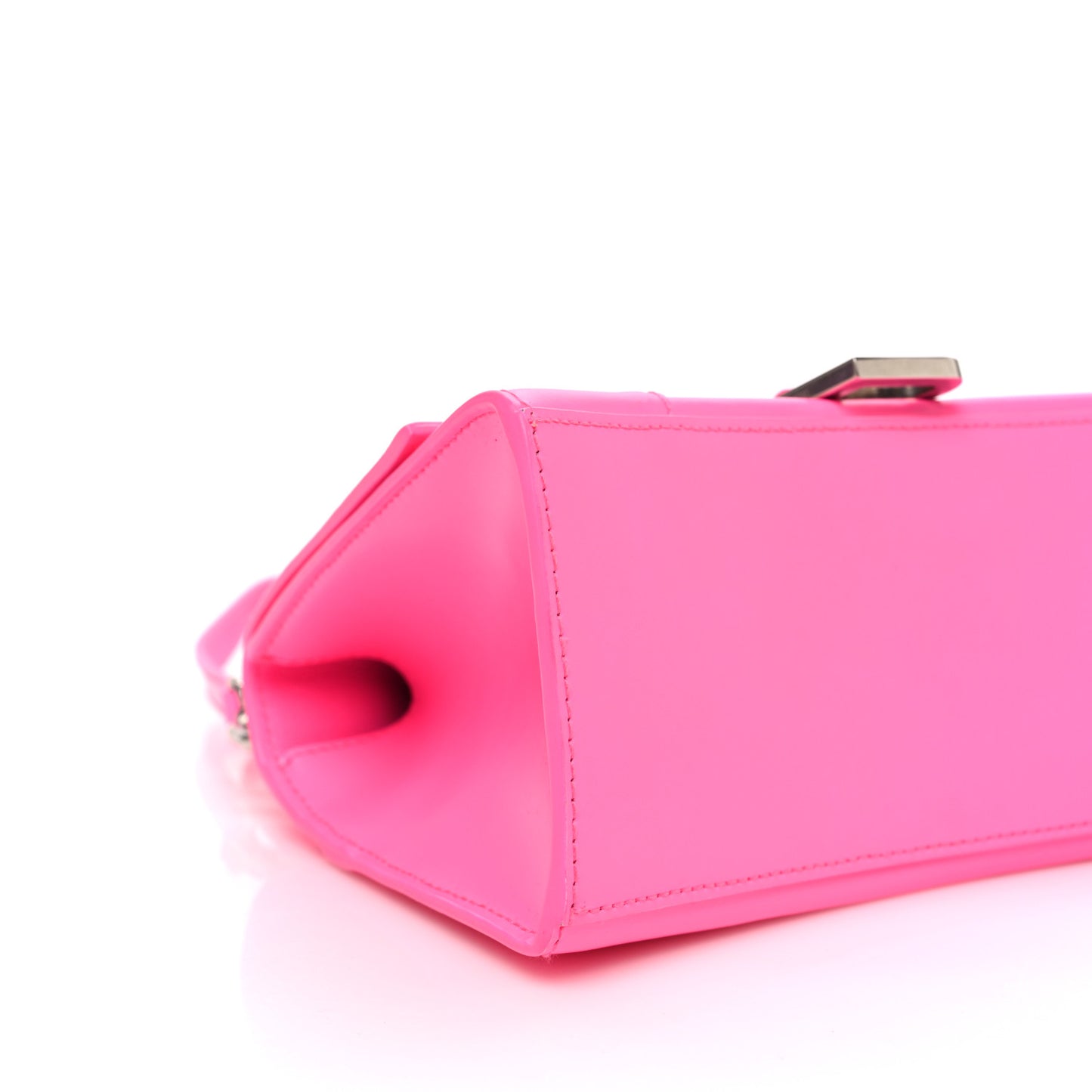 Shiny Box Calfskin Small Hourglass Top Handle Bag Acid Fuchsia