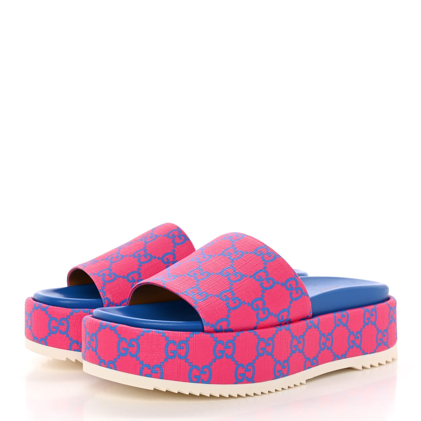 GG Supreme Joy Monogram Angelina Platform Slide Sandals 37 Fuxia Blue