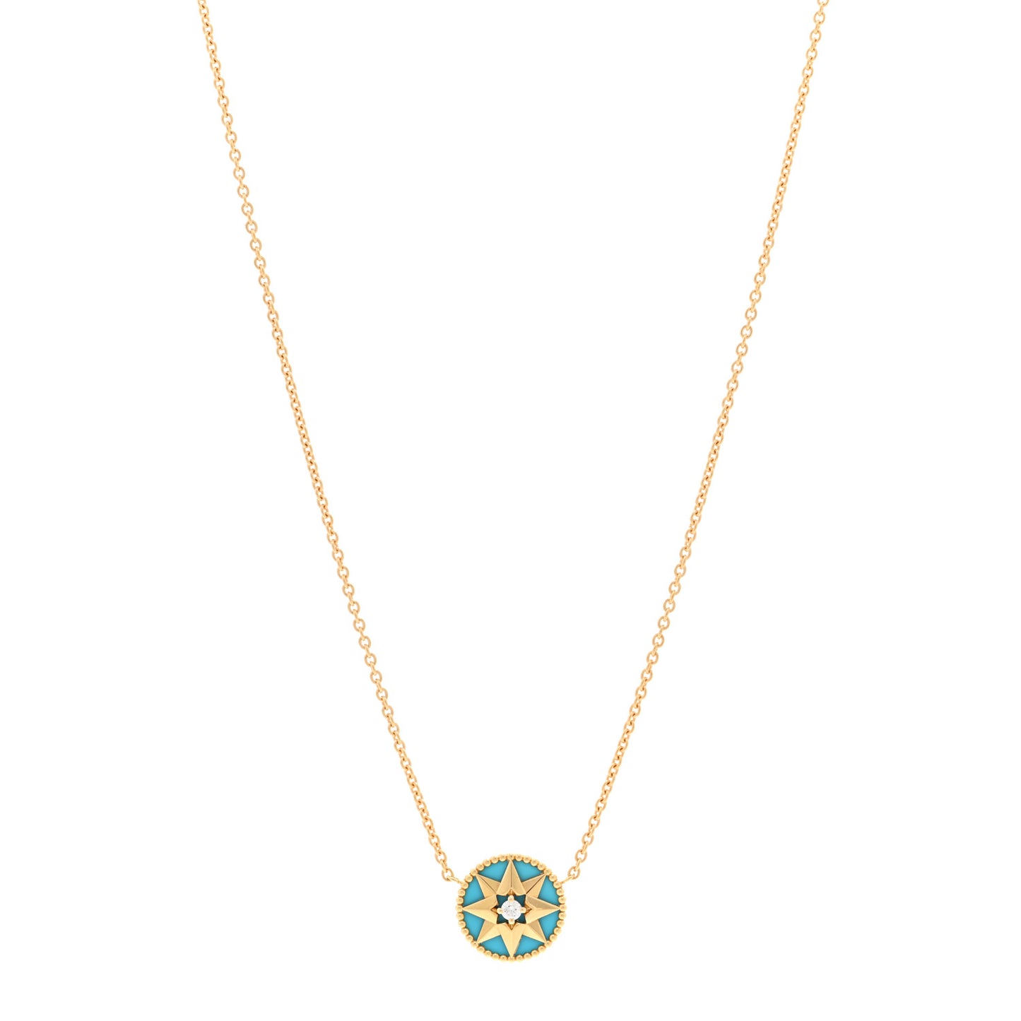 18K Yellow Gold Diamond Turquoise Rose Des Vents Necklace