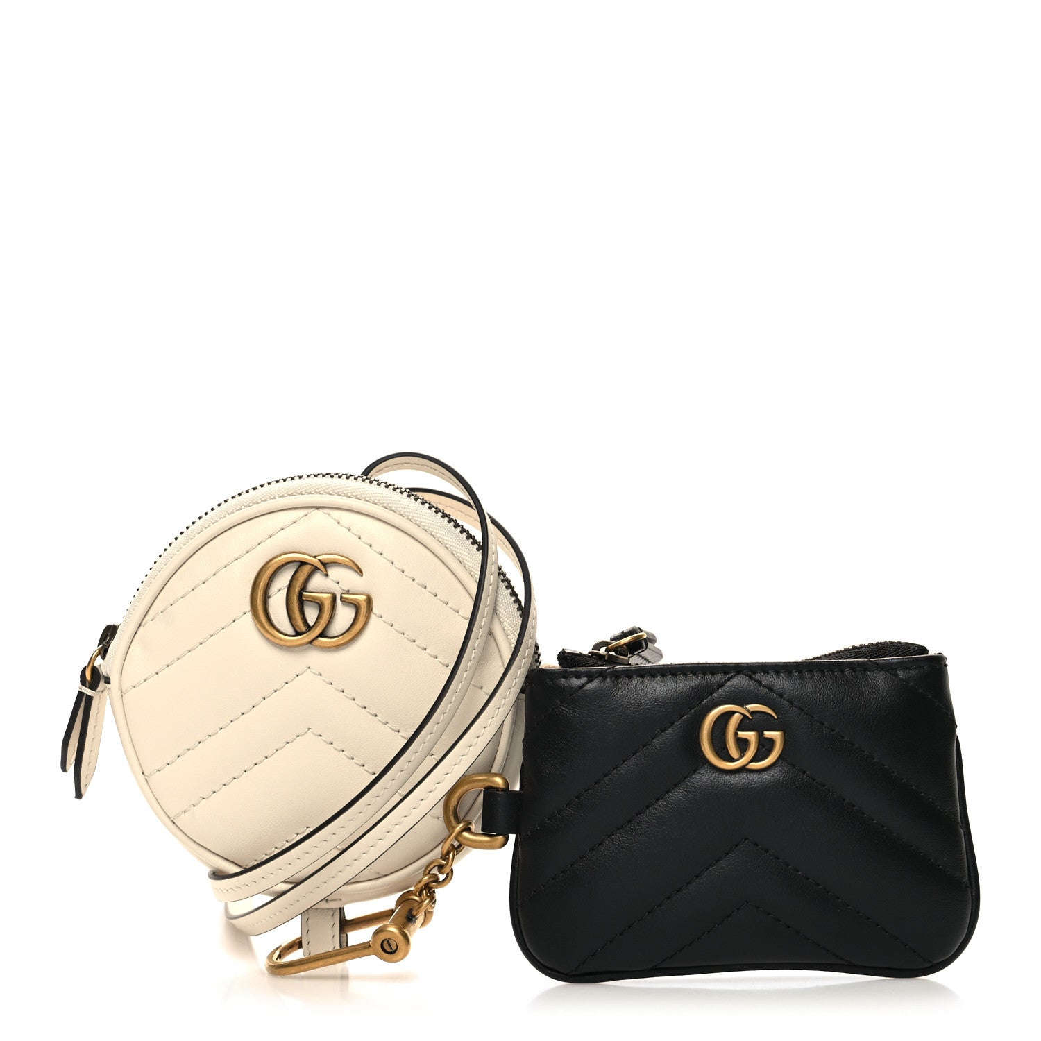 Gucci Calfskin Matelasse GG Marmont Round Coin Purse And Key Case White Black 1 of 11