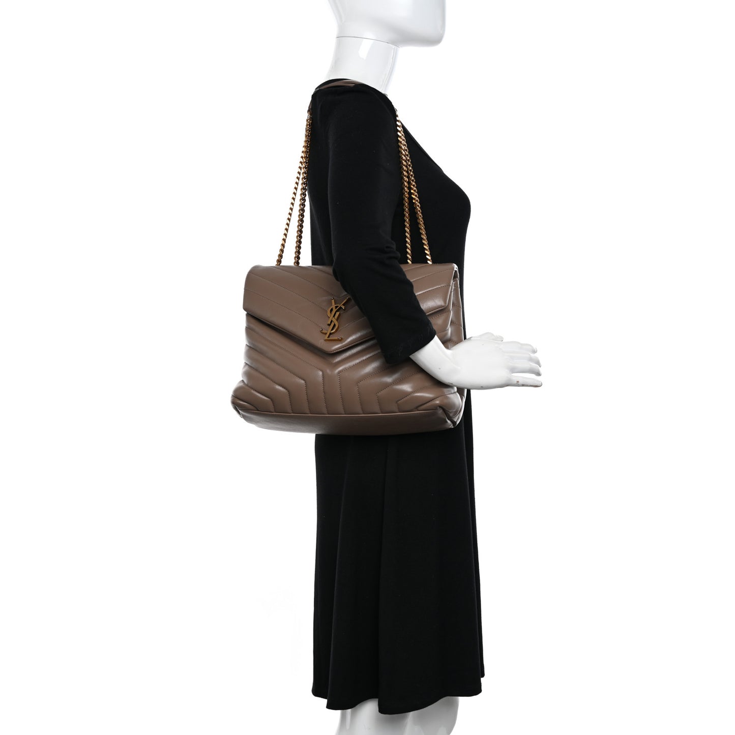 Calfskin Y Quilted Monogram Medium Loulou Chain Satchel Taupe