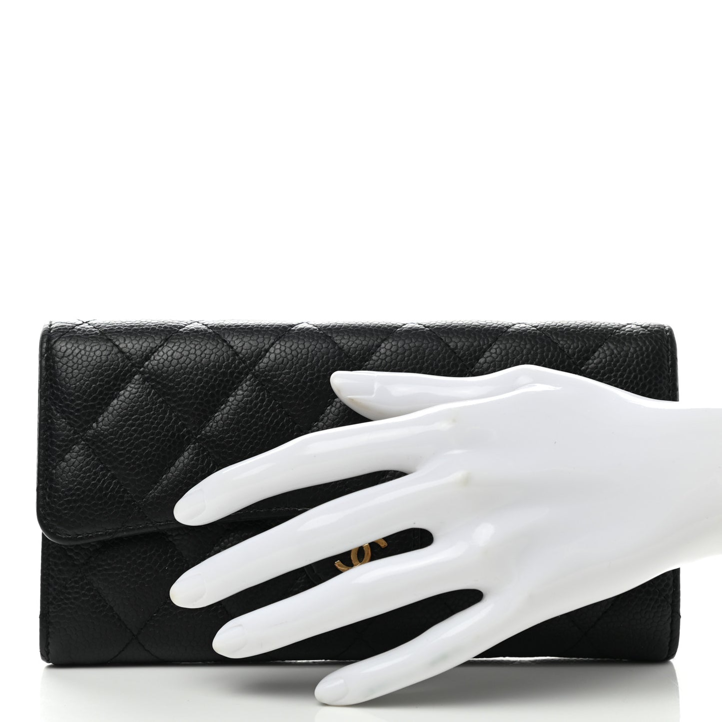 Caviar Quilted Large Gusset Flap Wallet Black