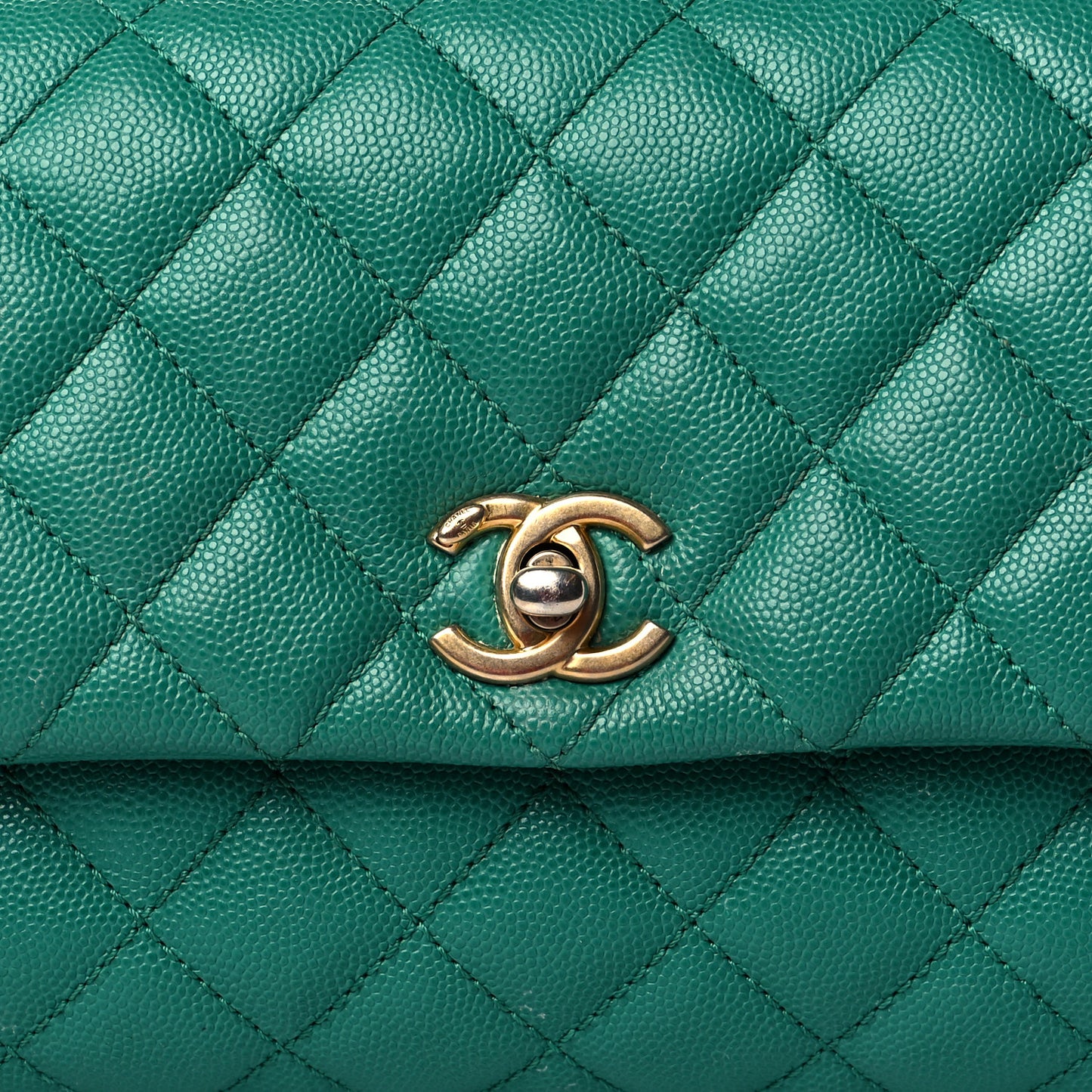 Caviar Lizard Quilted Mini Coco Handle Flap Green
