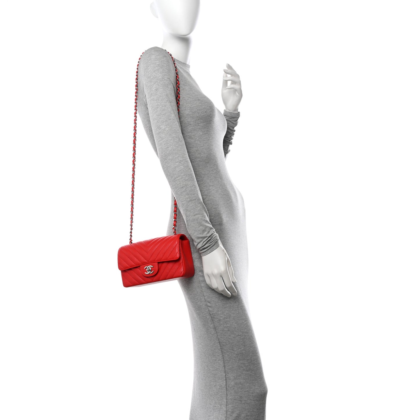 Caviar Chevron Quilted Mini Rectangular Flap Red