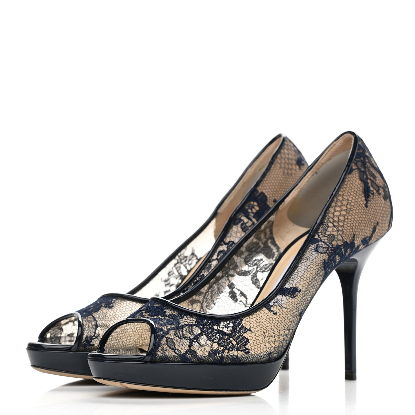 Lace Patent Luna Peep Toe Pump 36 Black
