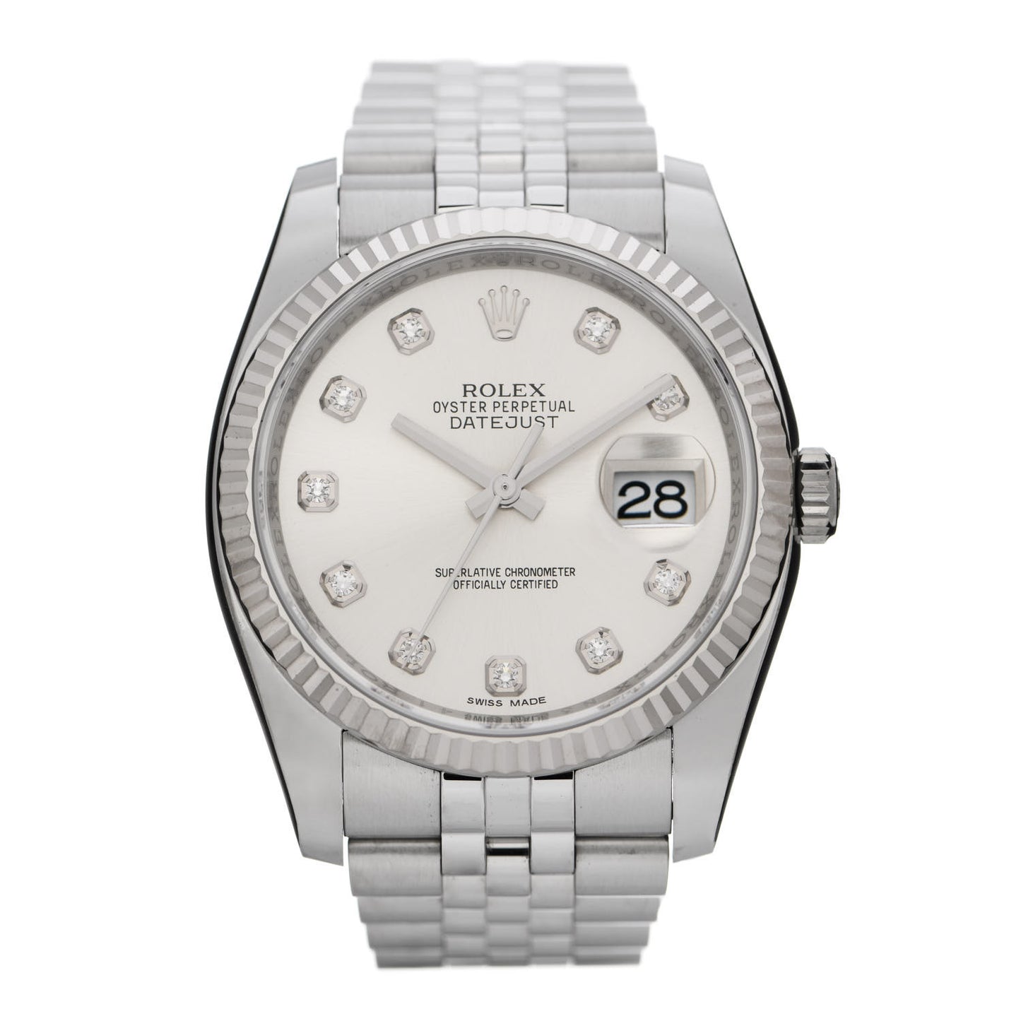 Stainless Steel 18K White Gold Diamond 36mm Oyster Perpetual Datejust Watch Silver 116234