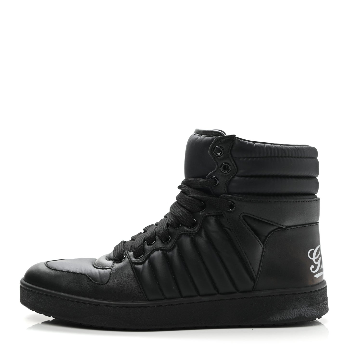Nylon Calfskin Mens High Top Sneakers 8.5 Black