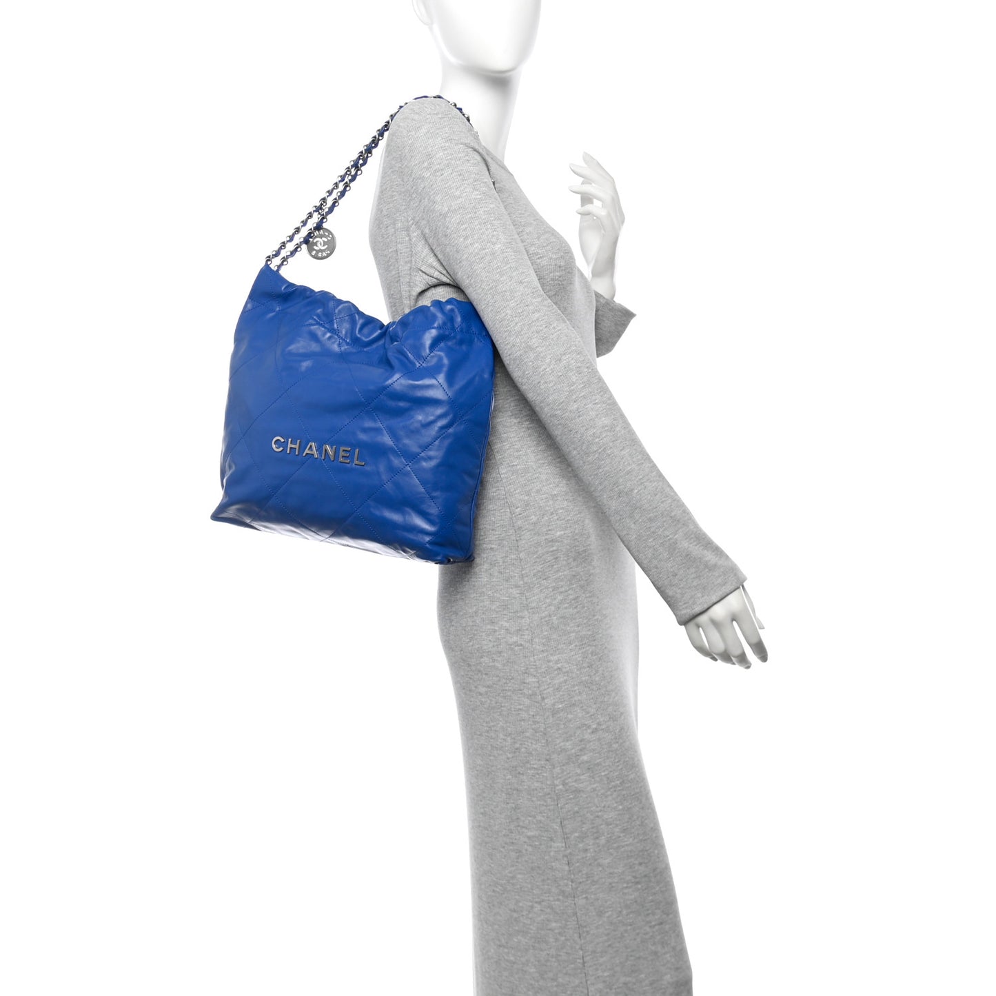 Shiny Calfskin Quilted Small Chanel 22 Dark Blue
