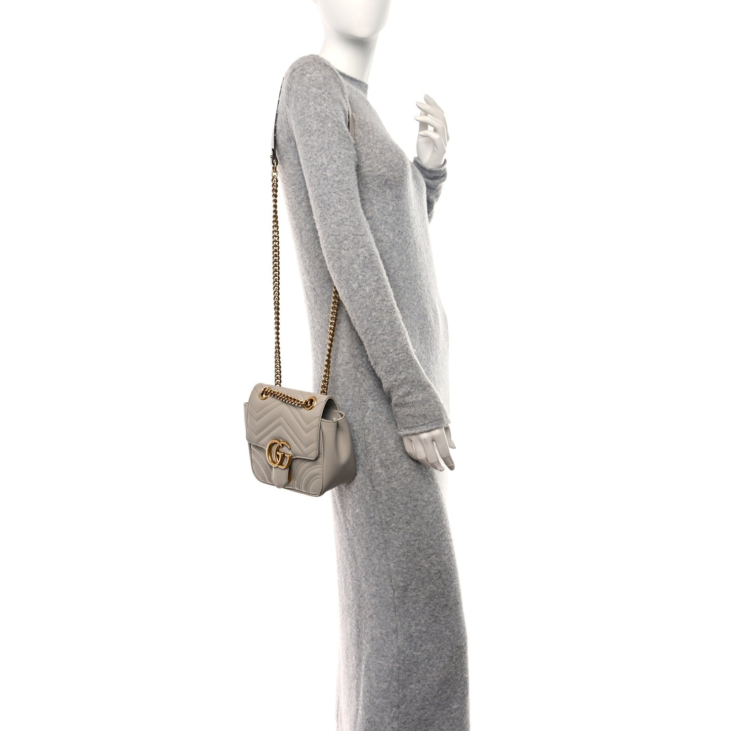 Calfskin Matelasse Mini GG Marmont Square Shoulder Bag Light Grey