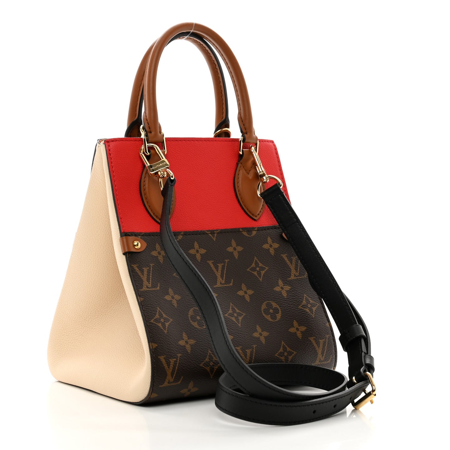 Calfskin Monogram Fold Tote PM Cerise Cream Black