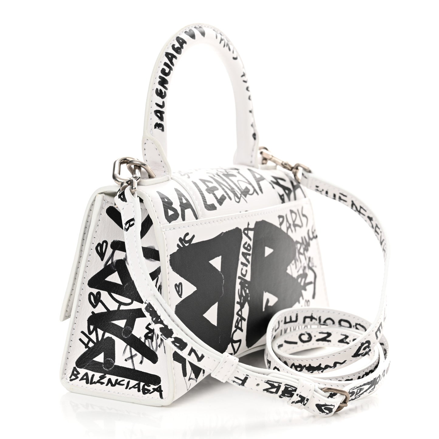 Smooth Calfskin Graffiti Hourglass Top Handle Bag XS White Black
