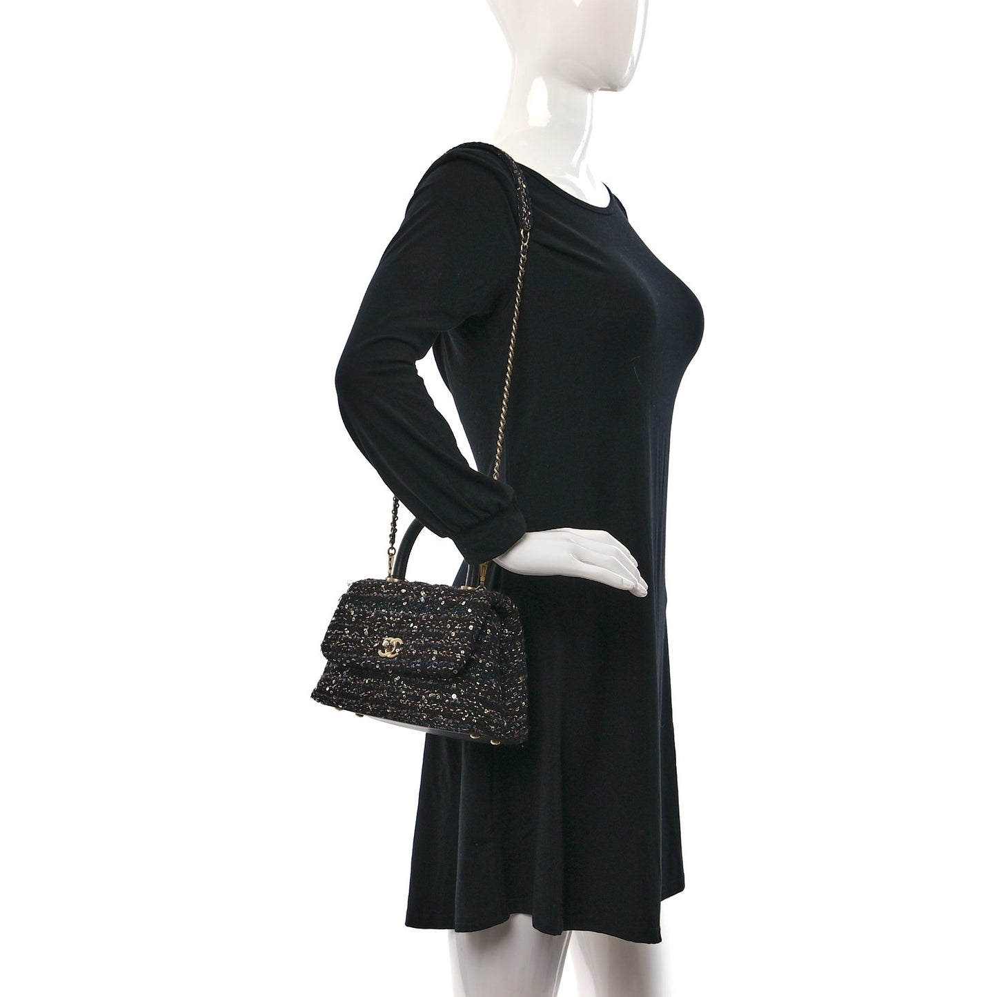 Tweed Sequin Mini Coco Handle Flap Black