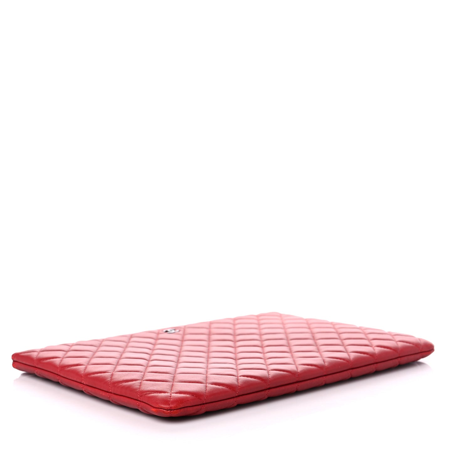 Lambskin Quilted Large Cosmetic Case Red