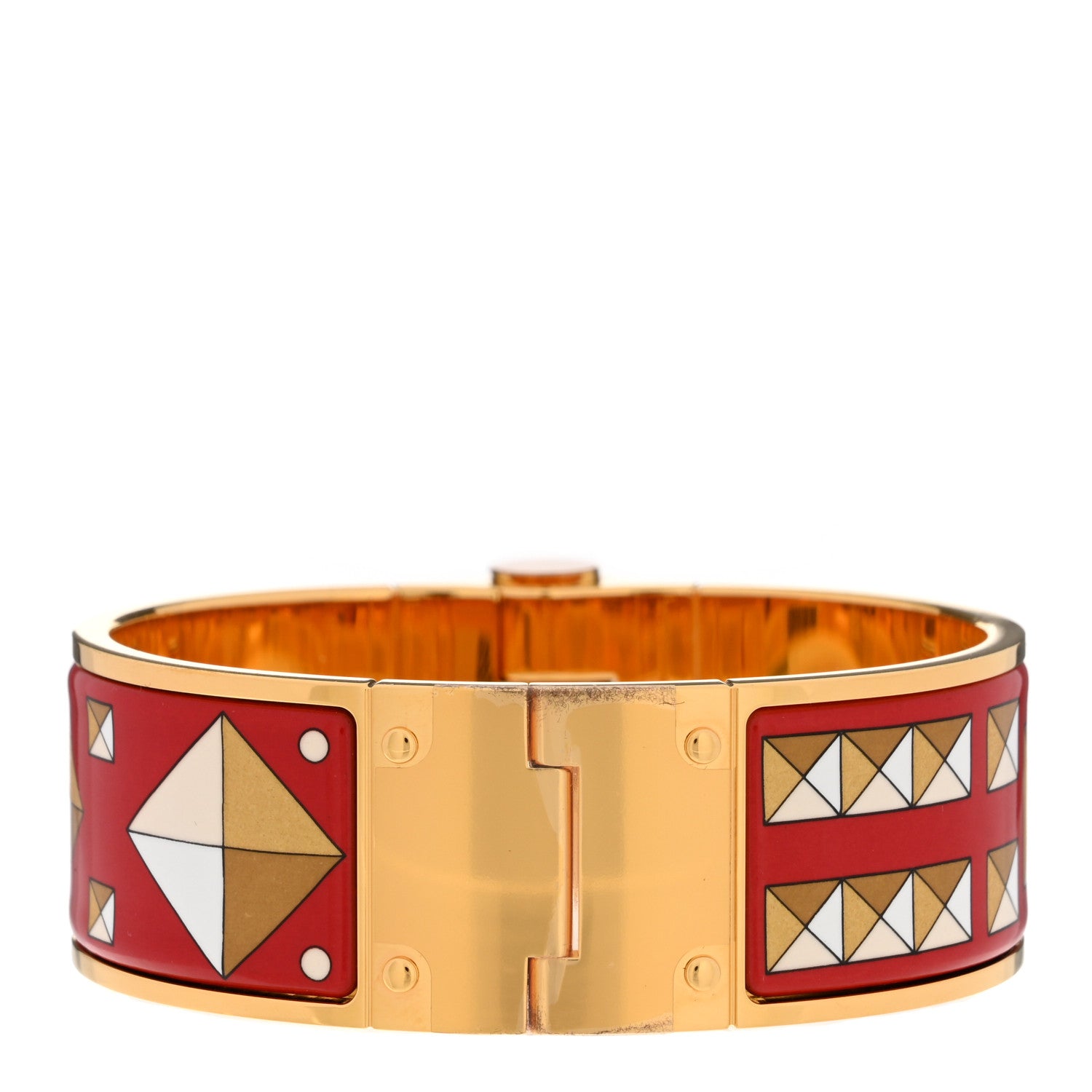 Hermes Enamel Printed Wide Colliers De Chiens Hinged Bracelet L La Vie En Rouge 3 of 5