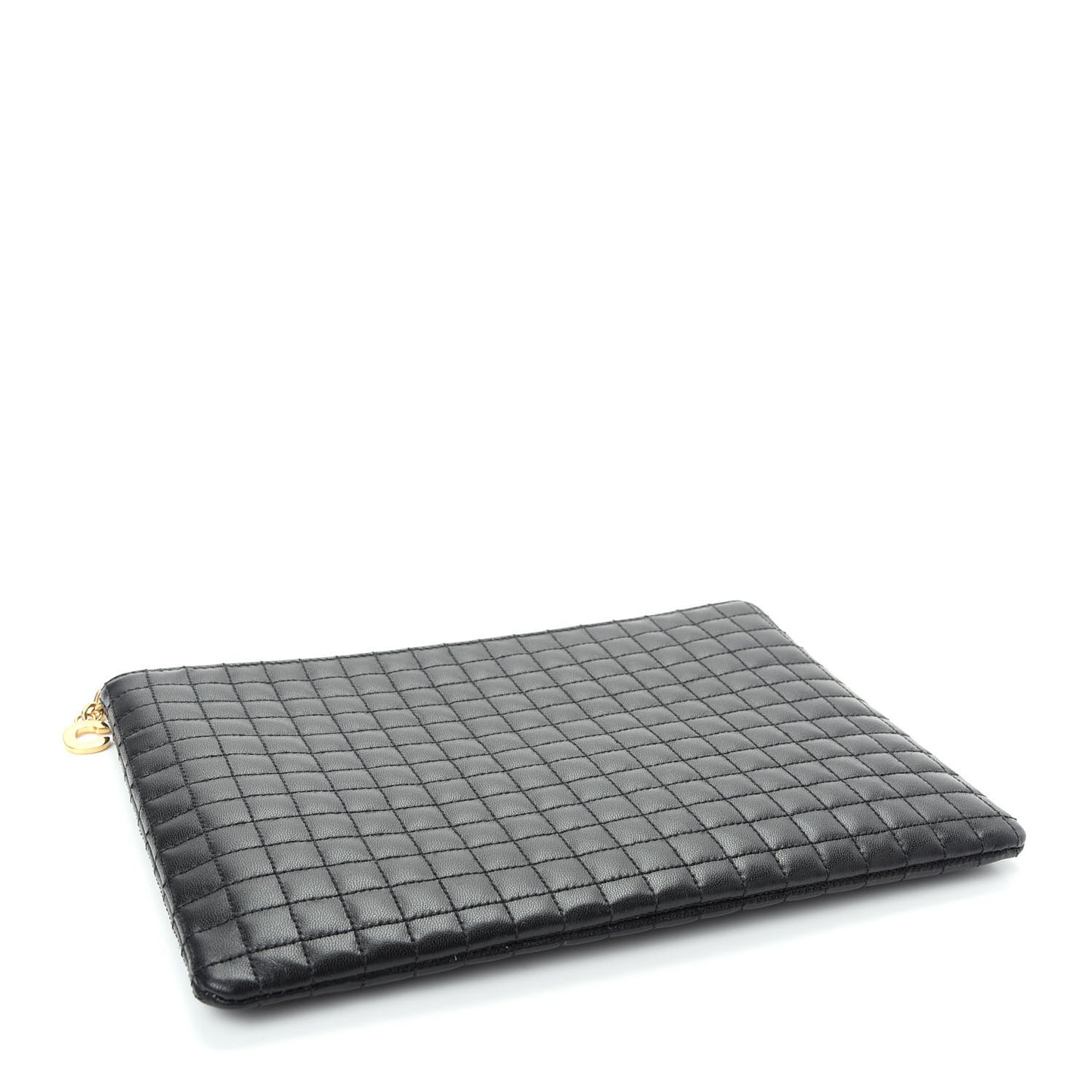 Calfskin Quilted C Charm Pouch Black