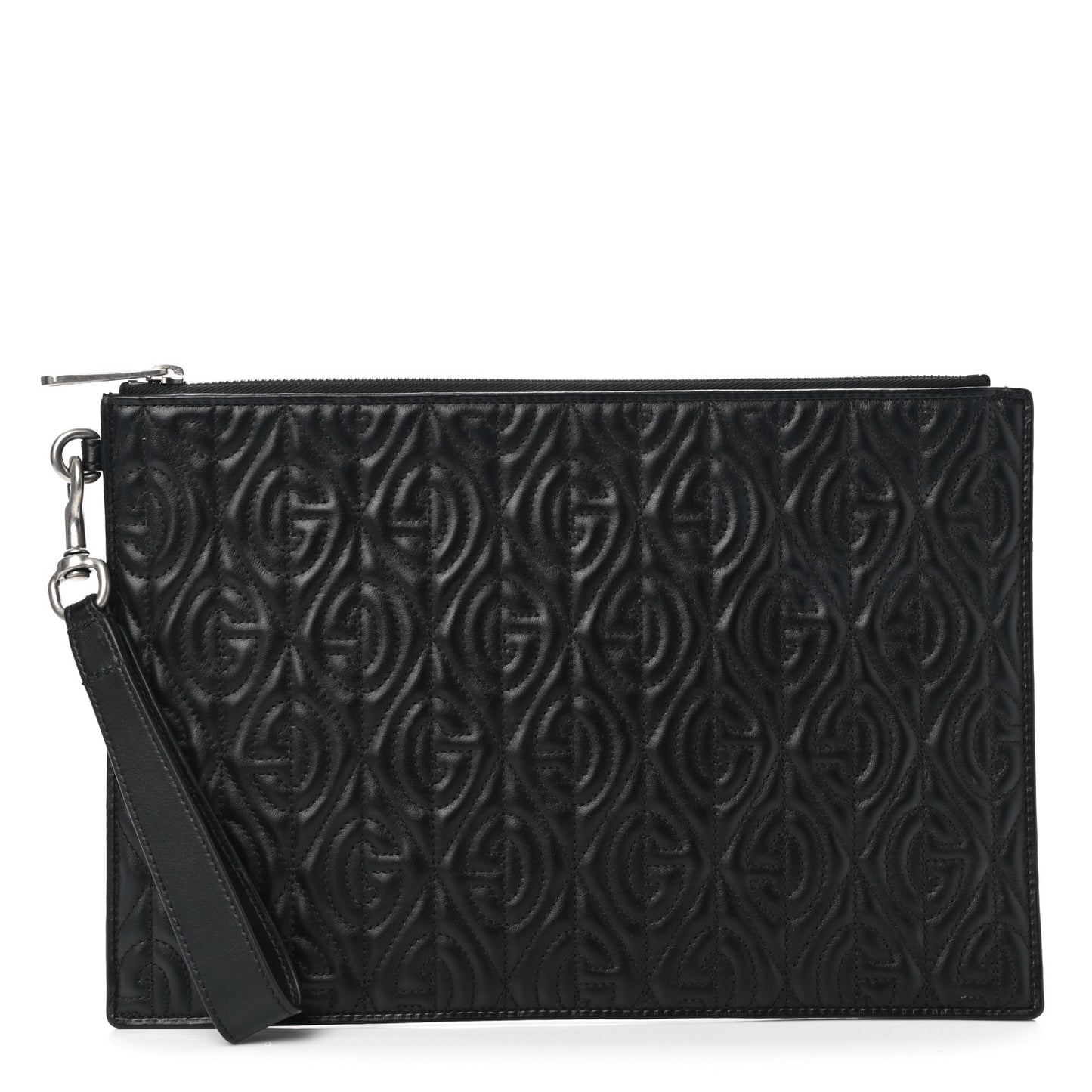 Calfskin G Rhombus Quilted Documents Holder Black