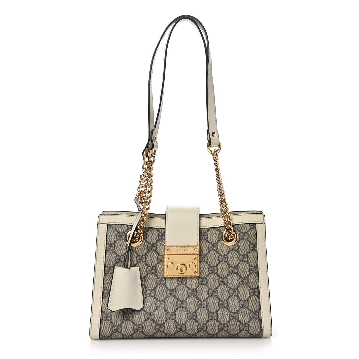 GG Supreme Monogram Moon Calfskin Small Padlock Tote Beige Ebony Mystic White
