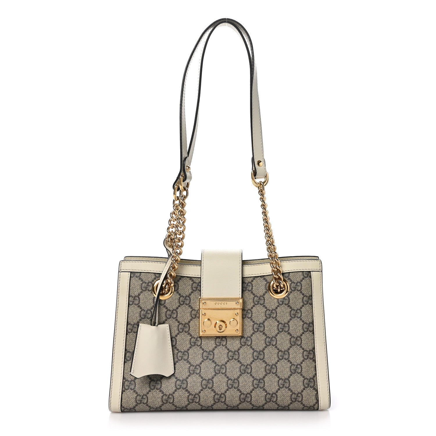 Gucci GG Supreme Monogram Moon Calfskin Small Padlock Tote Beige Ebony Mystic White 1 of 11