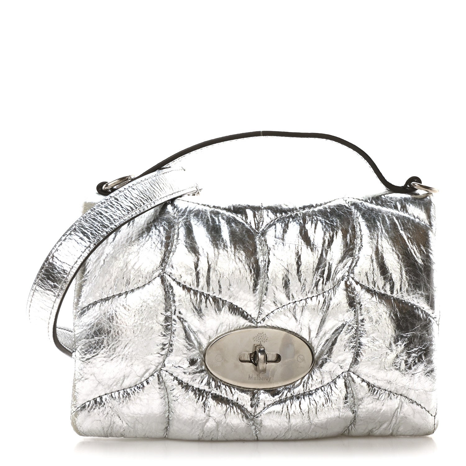 Mulberry Metallic Crinkled Nappa Pillow Quilted Tiny Softie Bag