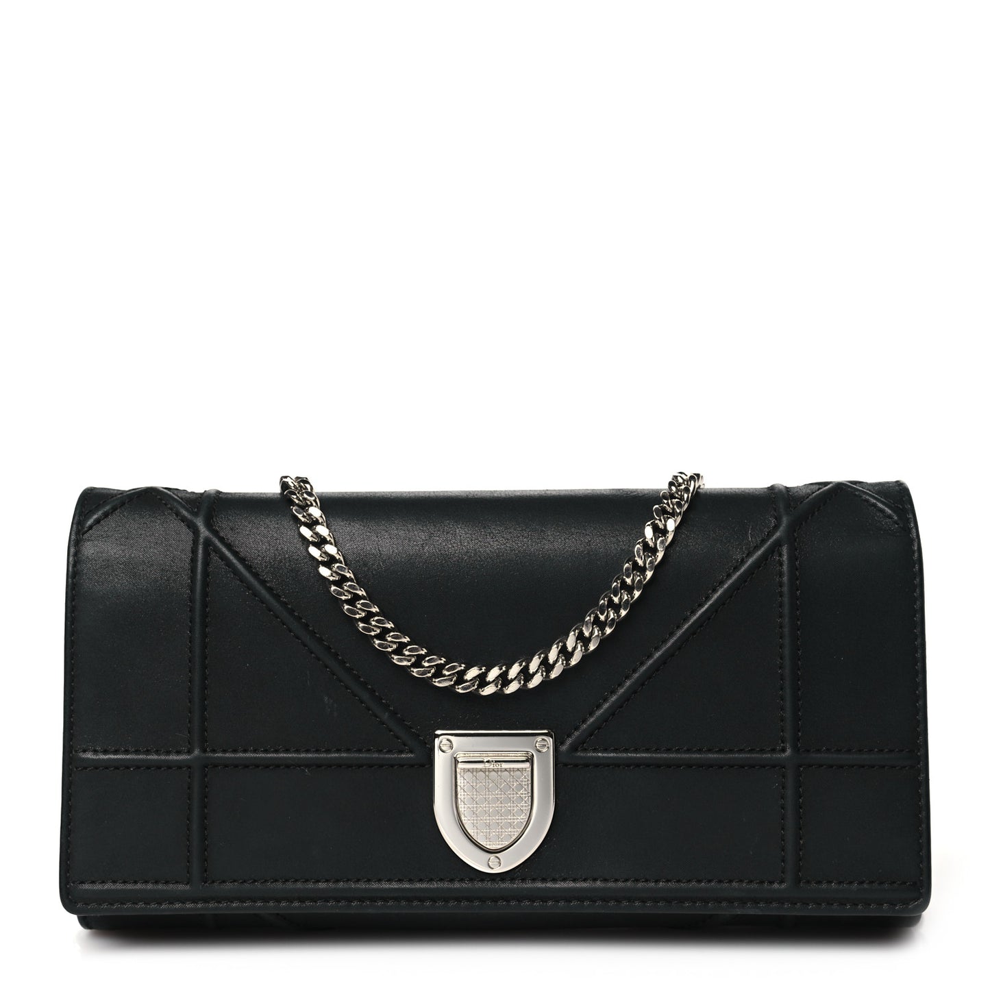 Metallic Lambskin Diorama Croisiere Chain Wallet Black