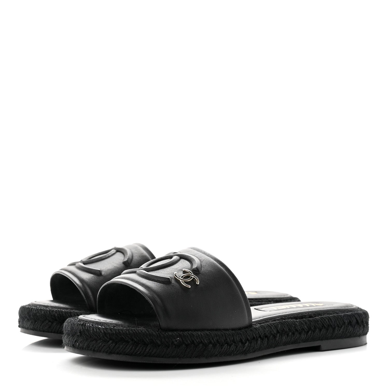 Chanel Lambskin Espadrille Mule Sandals 37 Black 3 of 8