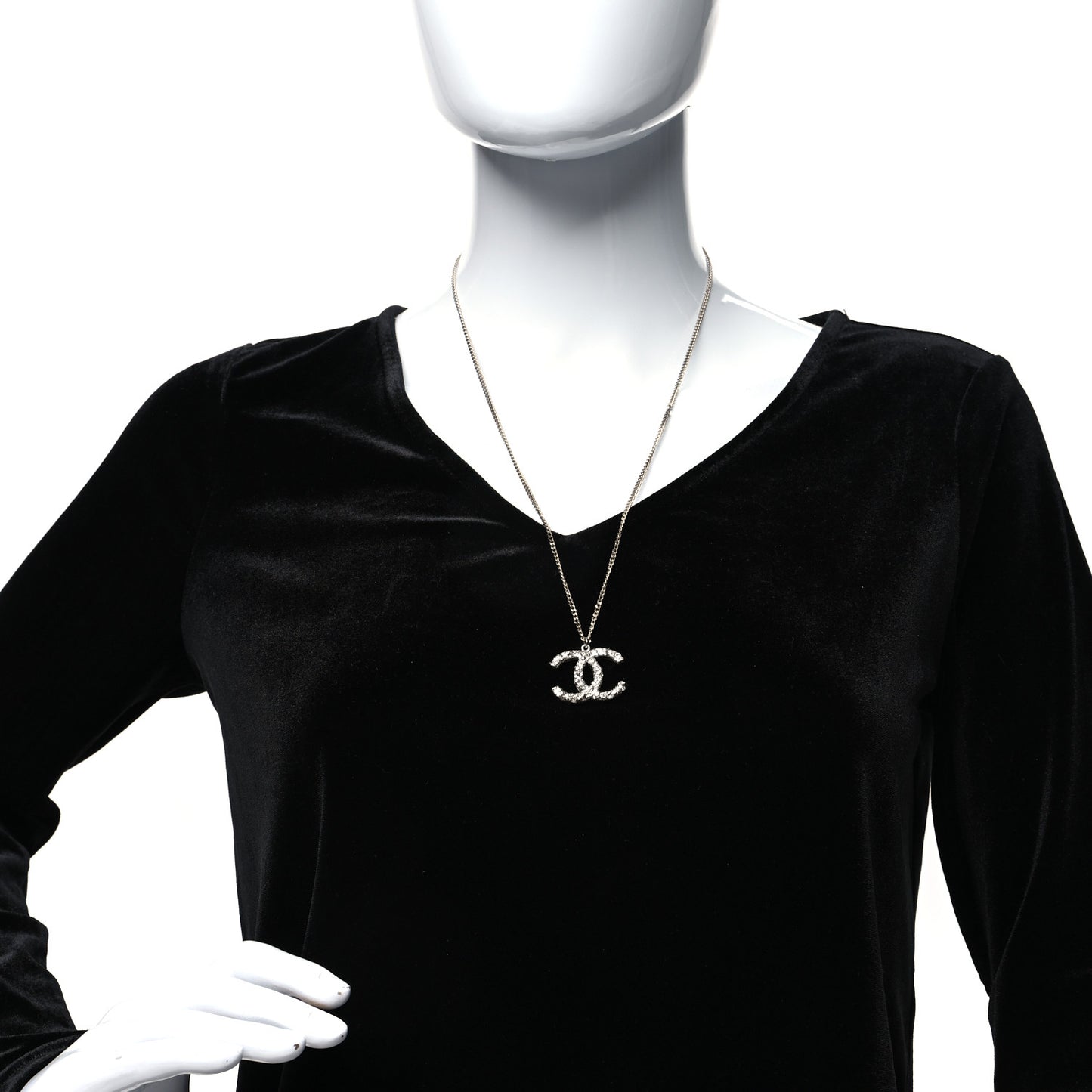 Crystal CC Pendant Necklace Silver