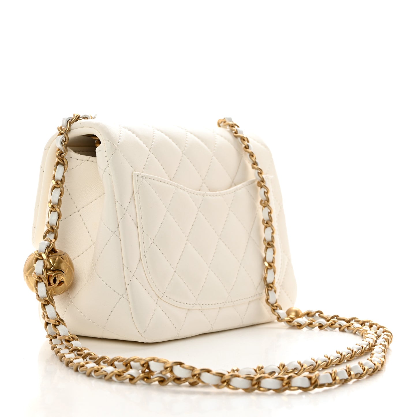 Lambskin Quilted Mini Pearl Crush Flap White