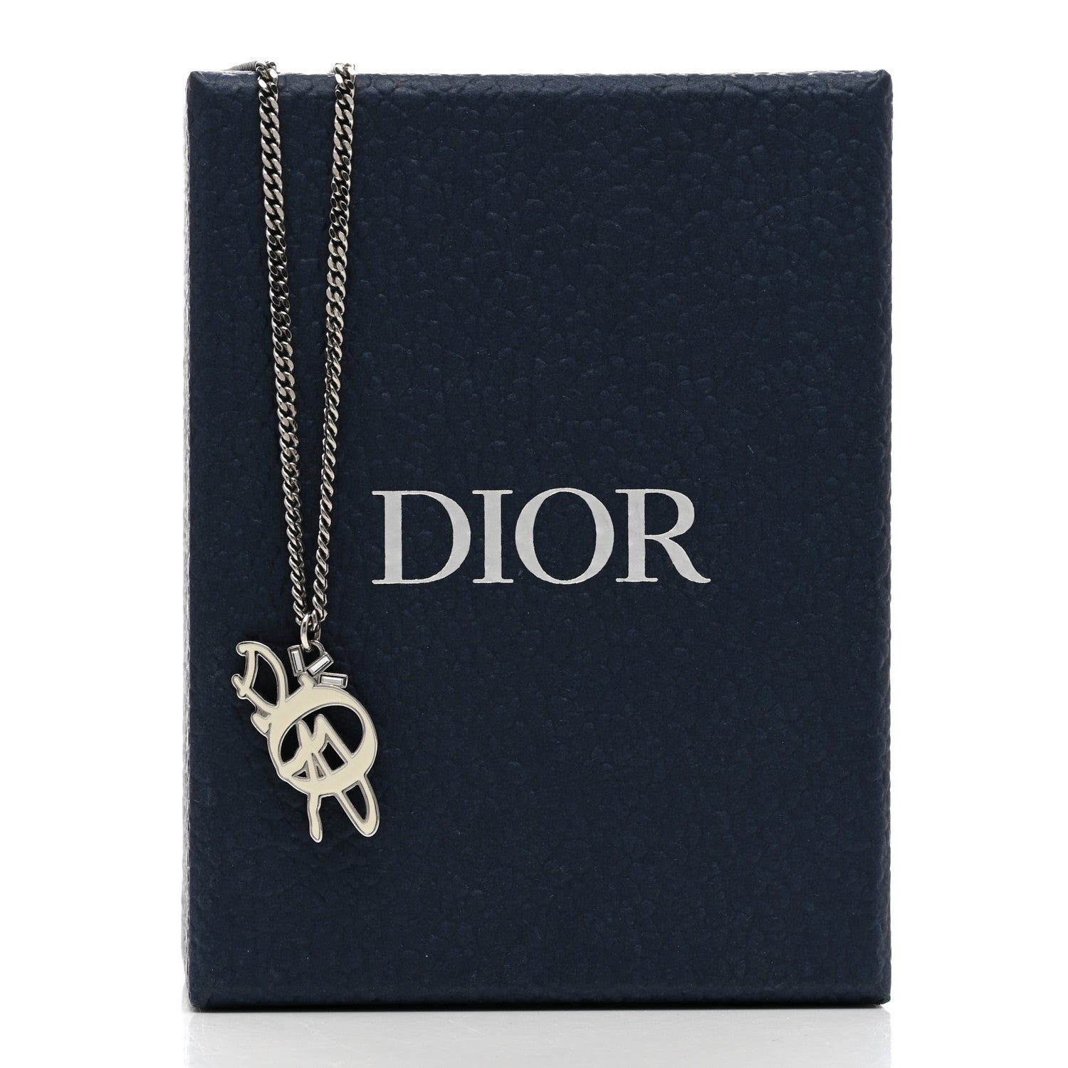 Christian Dior X Cactus Jack Crystal Resin Logo Pendant Necklace White Silver 7 of 7
