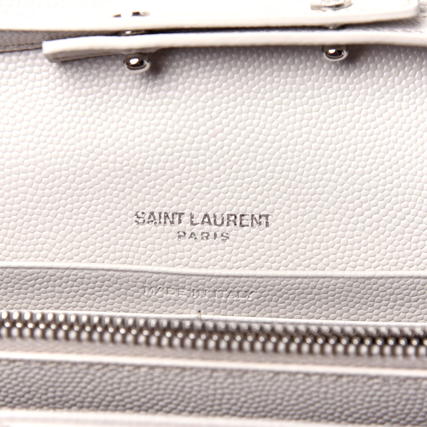 Saint Laurent Grain De Poudre Matelasse Chevron Monogram Chain Wallet Cream 6 of 12
