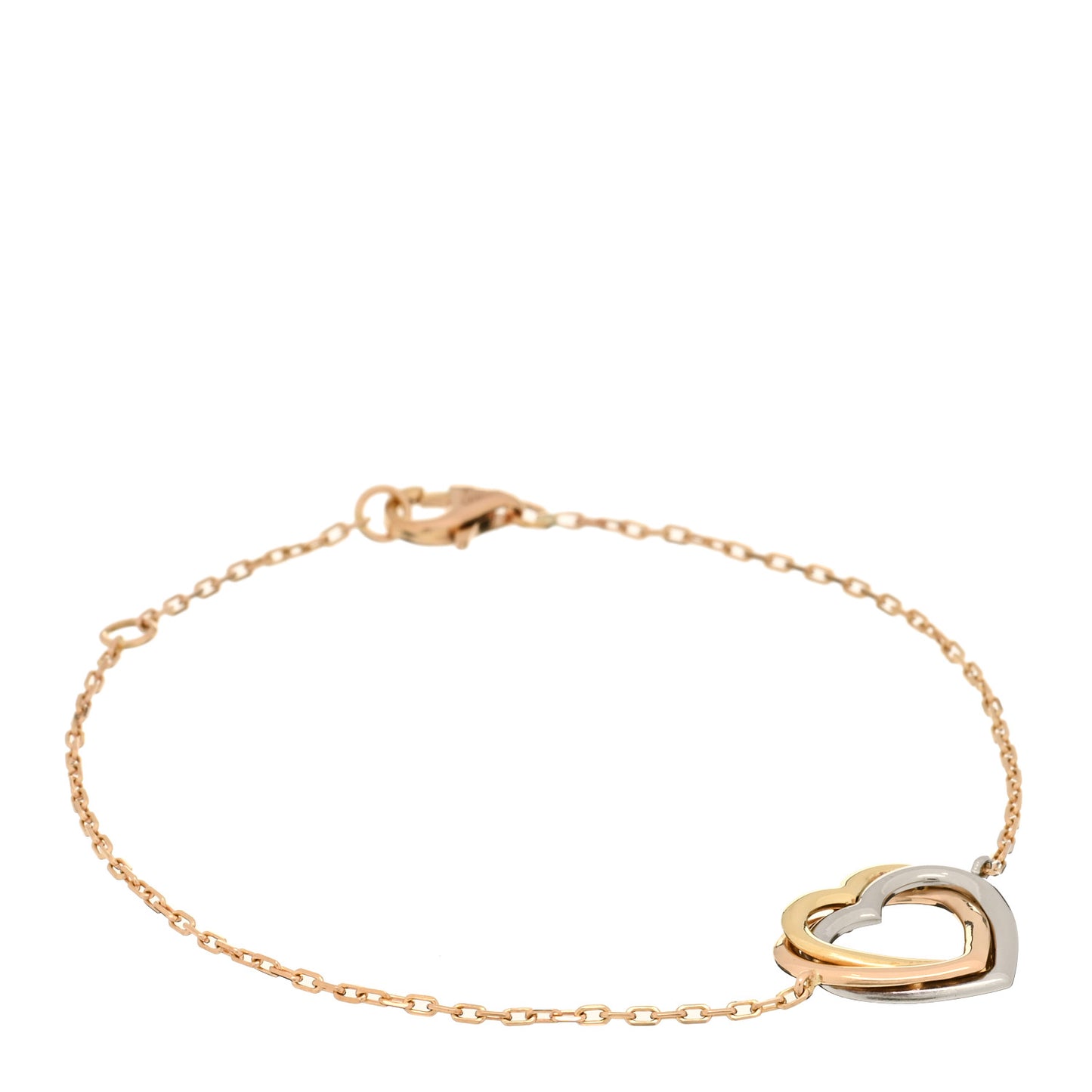 18K Pink Yellow White Gold Trinity Heart Bracelet