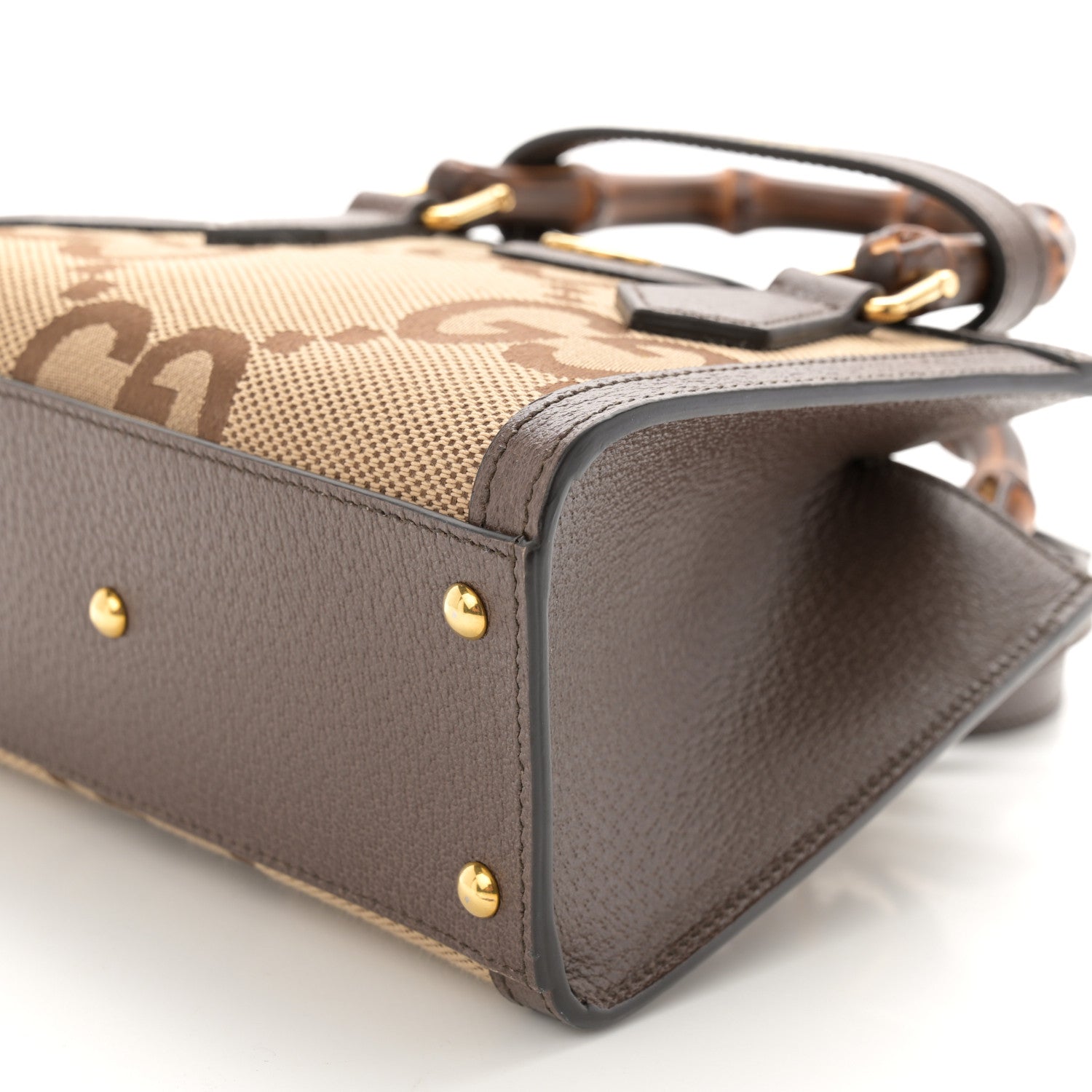 Gucci Monogram Jumbo GG Textured Dollar Calfskin Mini Diana Tote Bag Camel Ebony New Acero 10 of 12